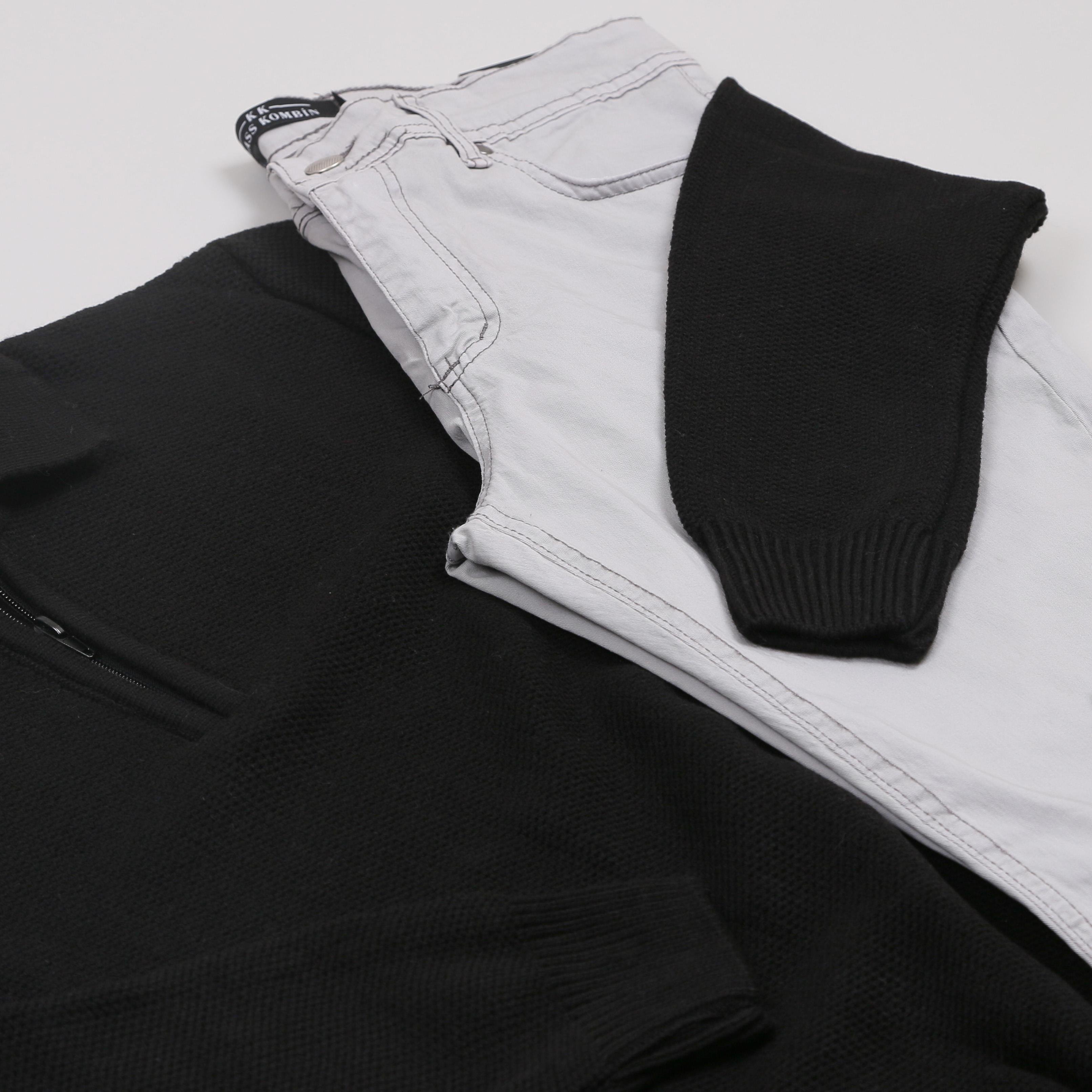 Siyah Kazak Kot Pantolon Ayakkabı Kombini