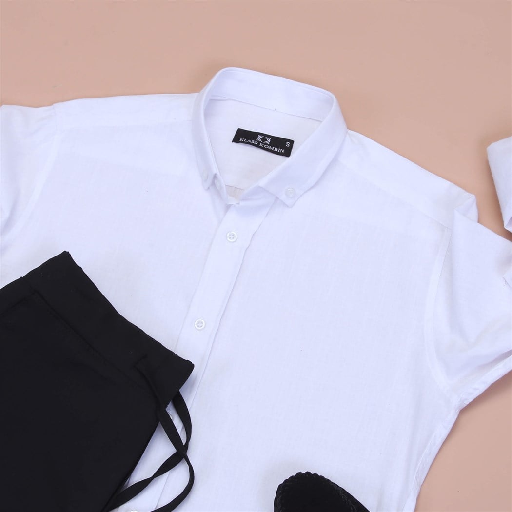 Siyah Keten Sort Gömlek Ayakkabı Kombini