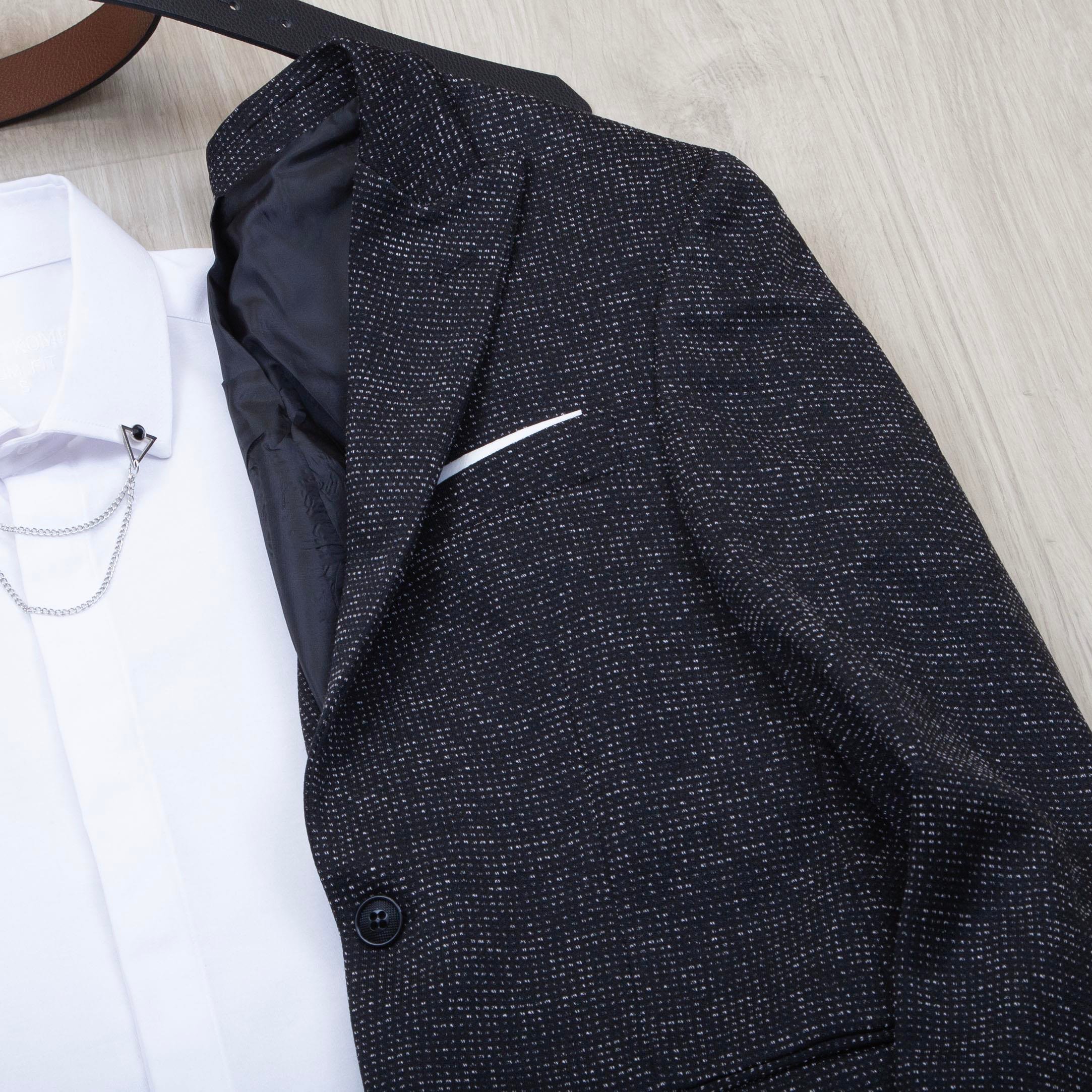 Siyah Kırçıllı Blazer Ceket Gömlek Pantolon Ayakkabı Kombin