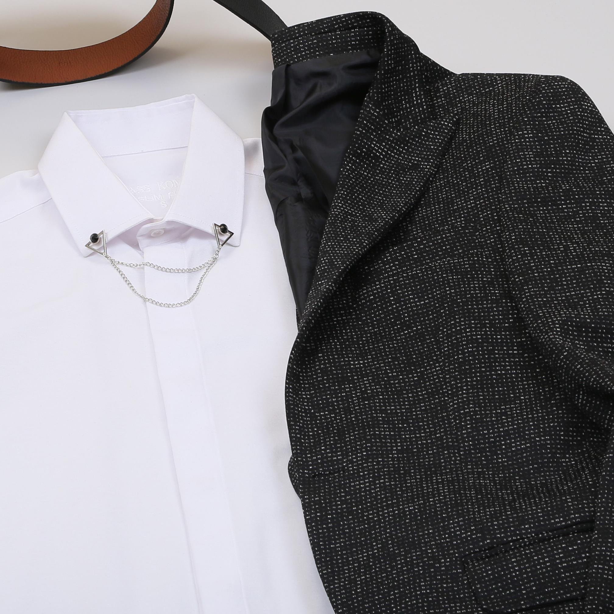 Siyah Kırçıllı  Blazer Ceket Gömlek Pantolon Ayakkabı Kombin