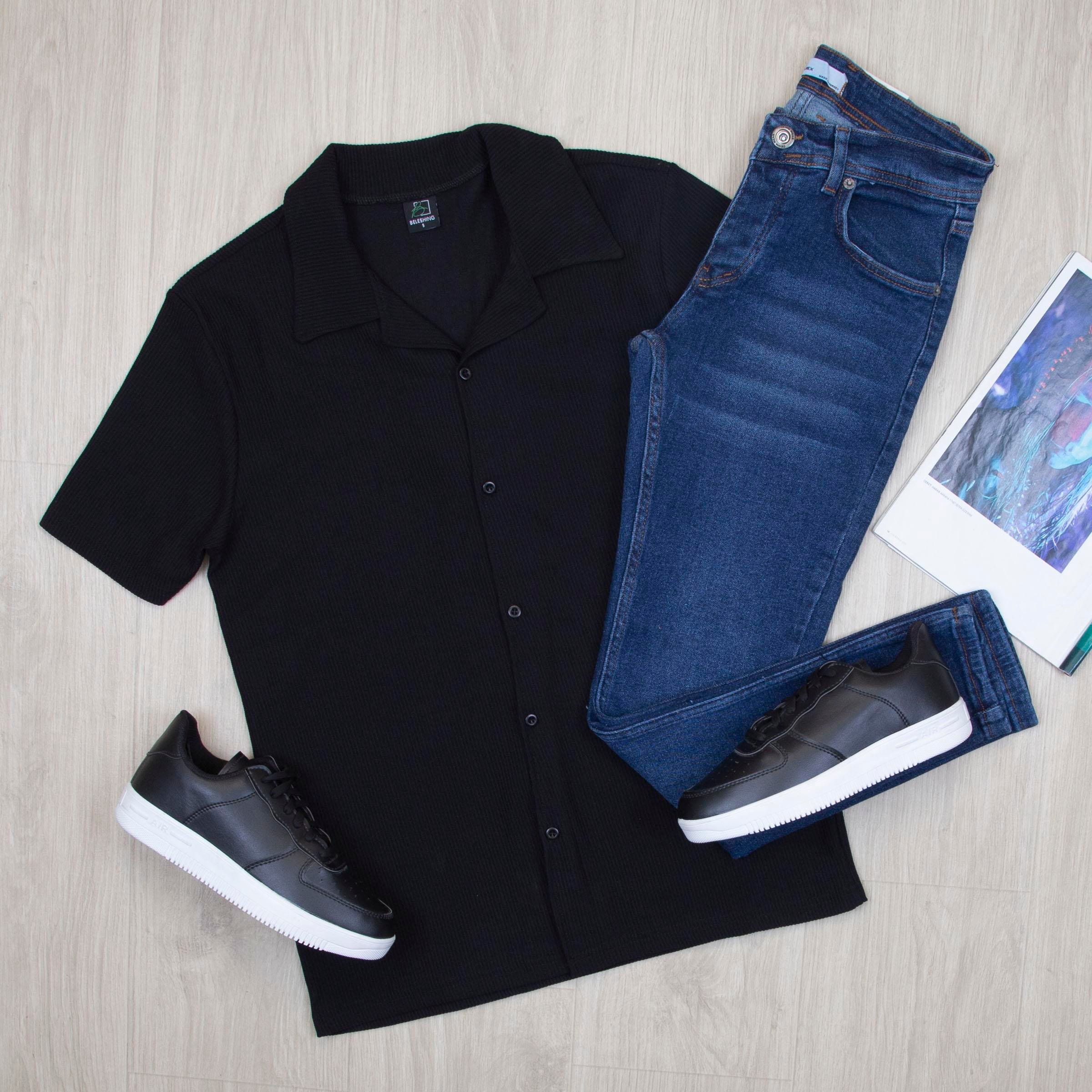 Siyah Kısa Kol Gömlek Pantolon Ayakkabı Kombin