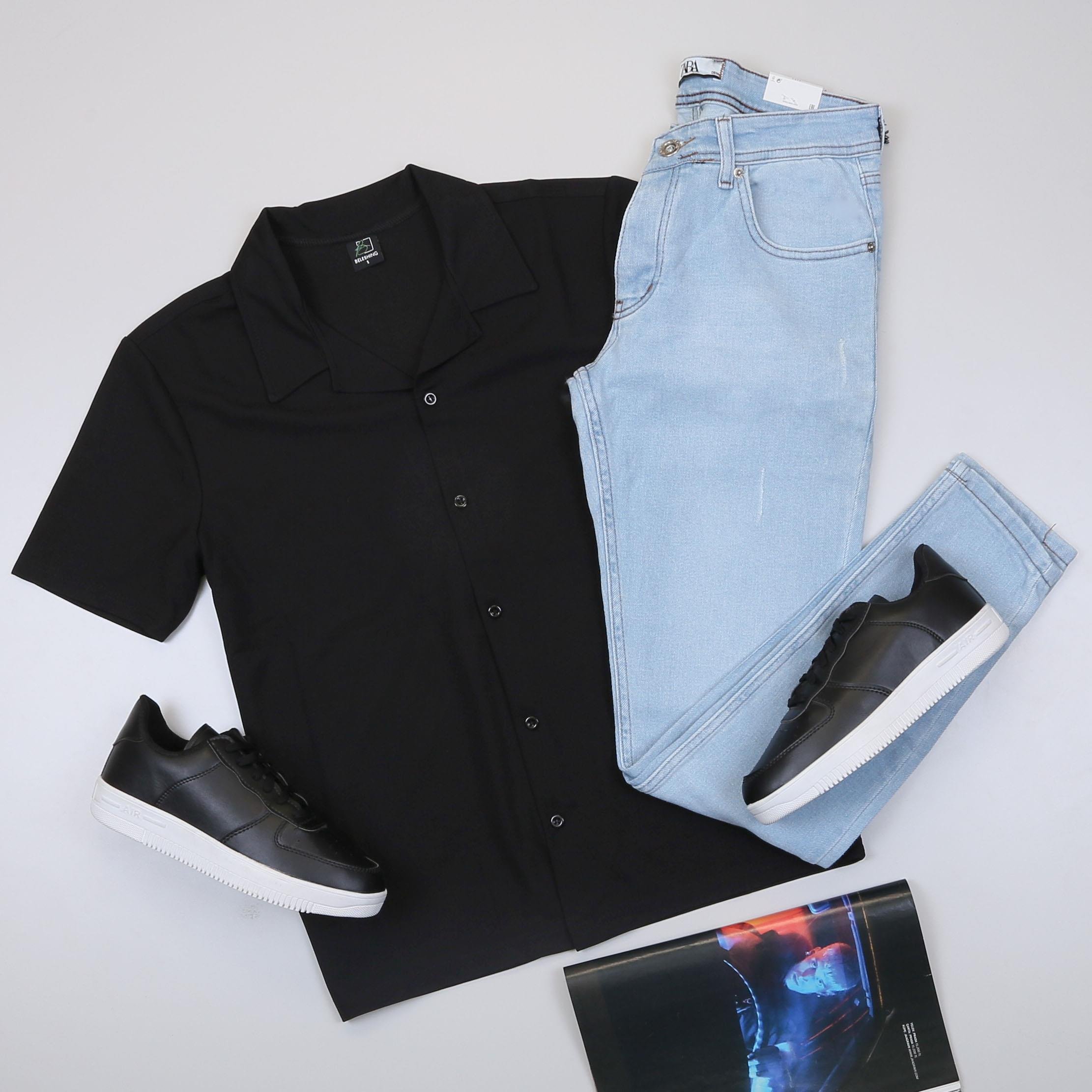 Siyah  Kısa Kollu  Gömlek Pantolon Ayakkabı Kombin