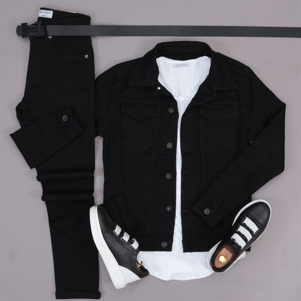 Siyah Kot Ceket Ayakkabı Pantolon Kombini