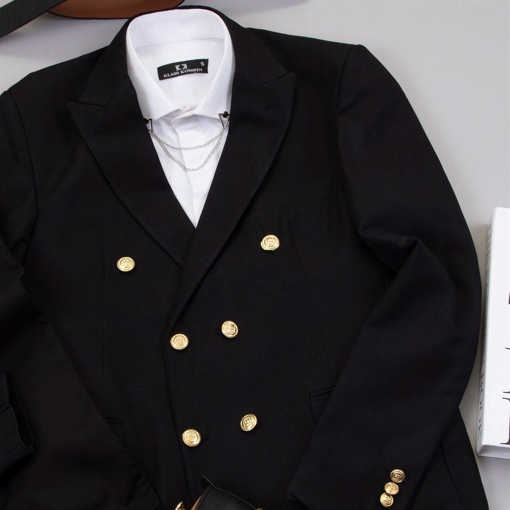 Siyah Kruvaze Blazer Ceket Gömlek Pantolon Ayakkabı Kombin