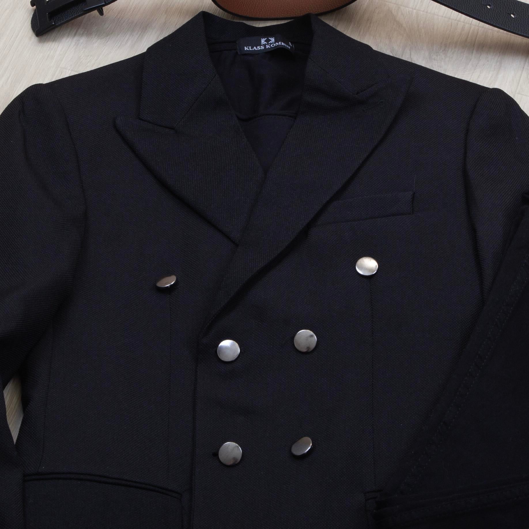 Siyah Kruvaze Blazer Ceket Tişört Pantolon Ayakkabı Kombin