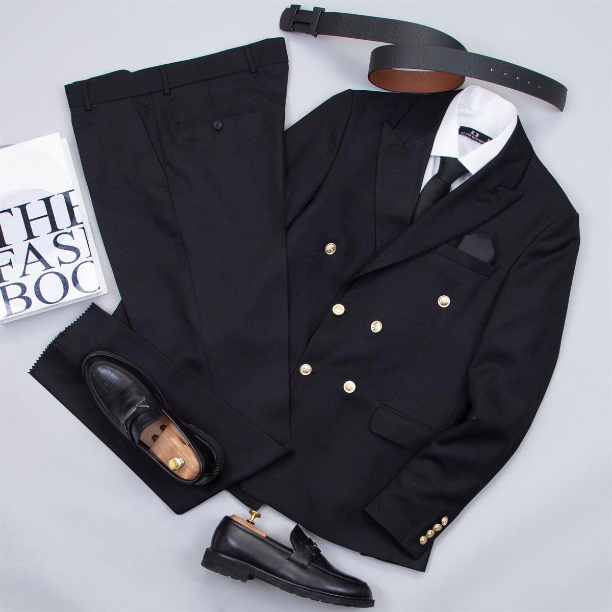 Siyah Kruvaze Takım Elbise Kombini