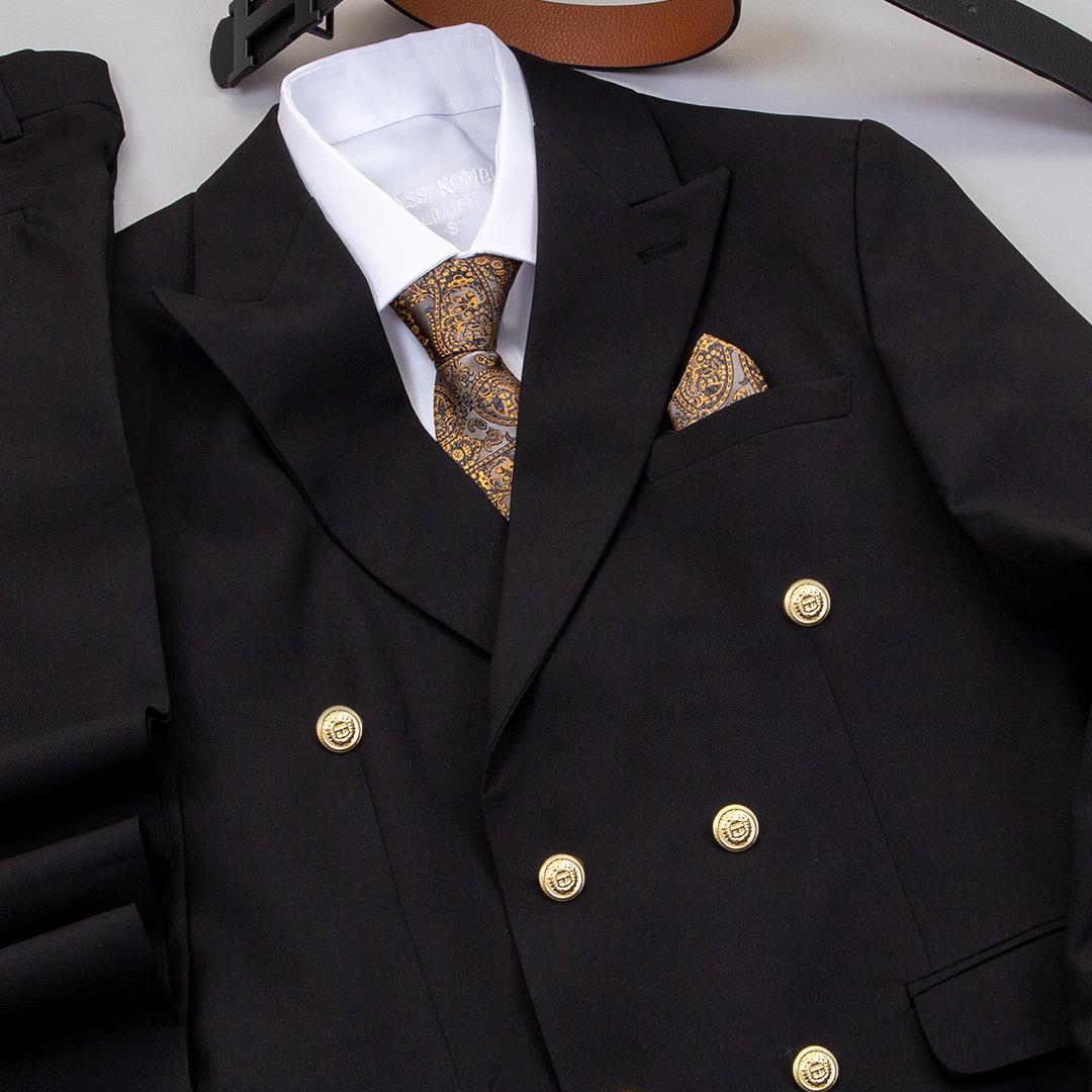 Siyah Kruvaze Takım Elbise Kombini