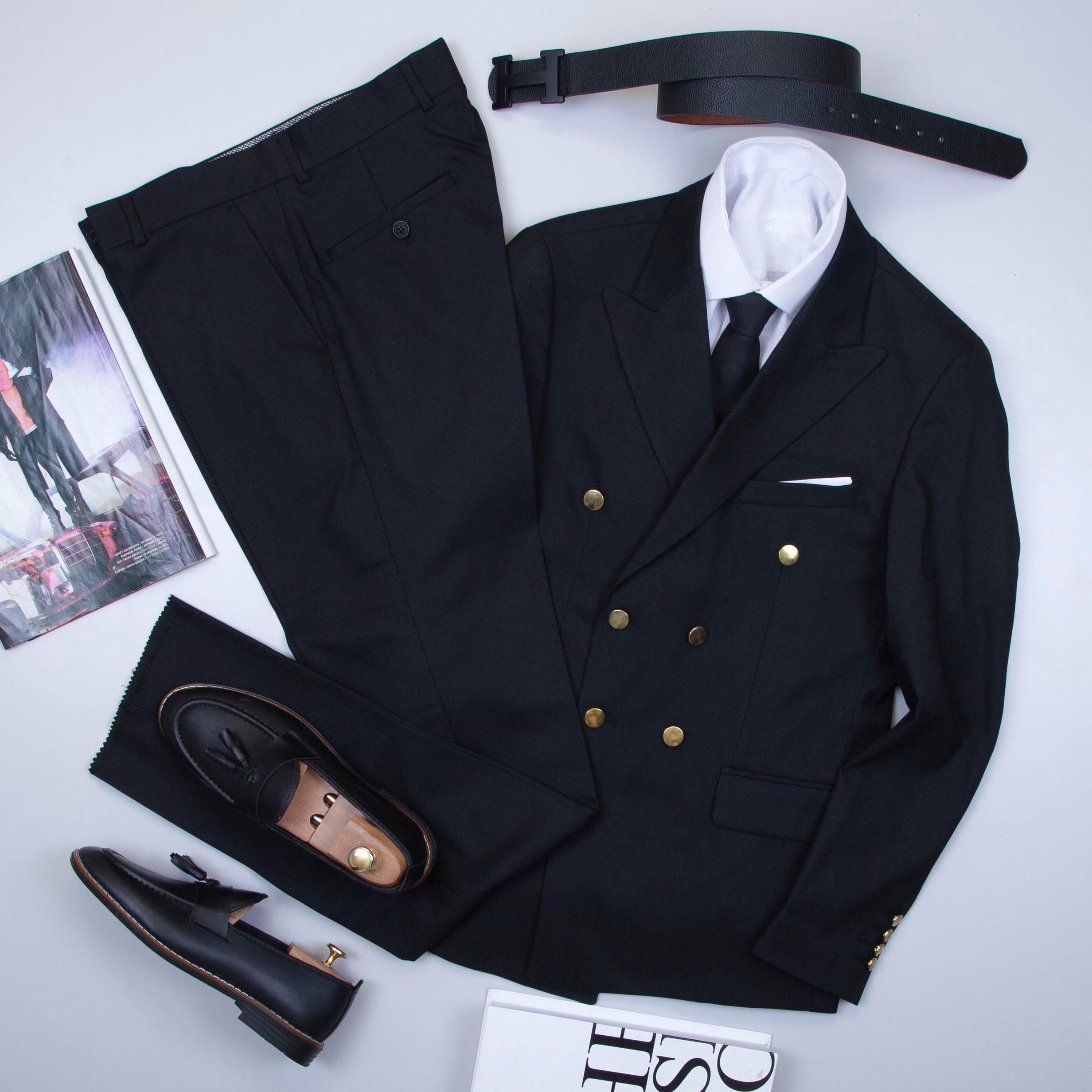 Siyah Kruvaze Takım Elbise Kombini