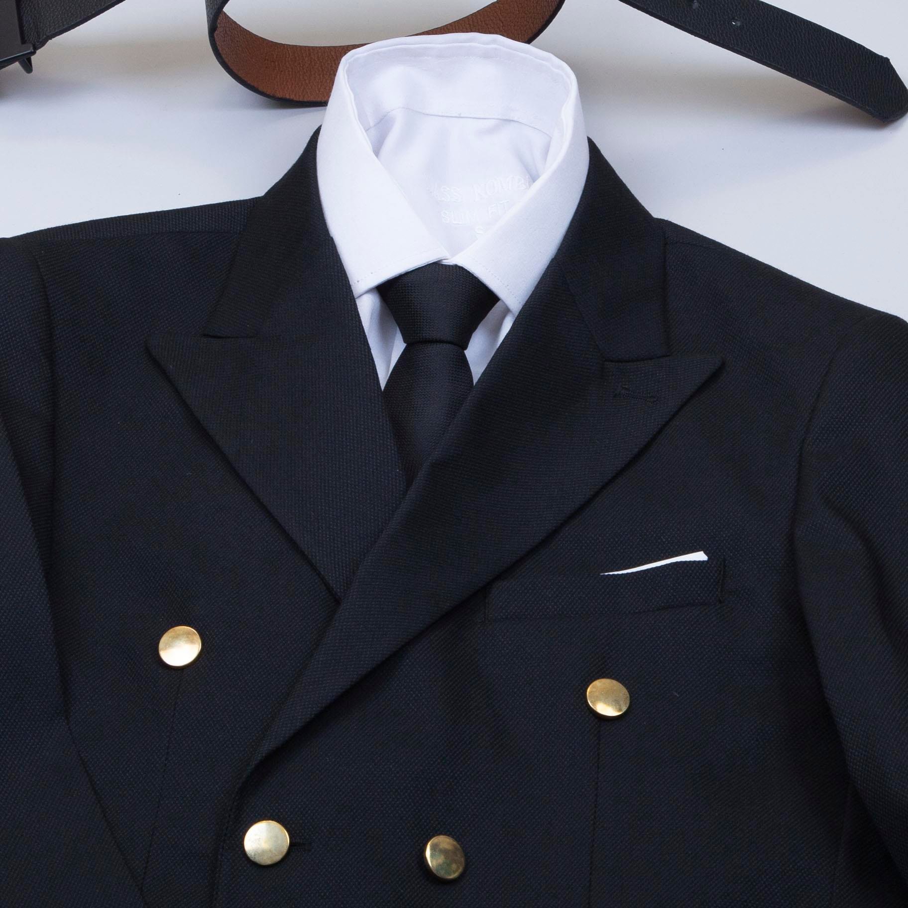 Siyah Kruvaze Takım Elbise Kombini