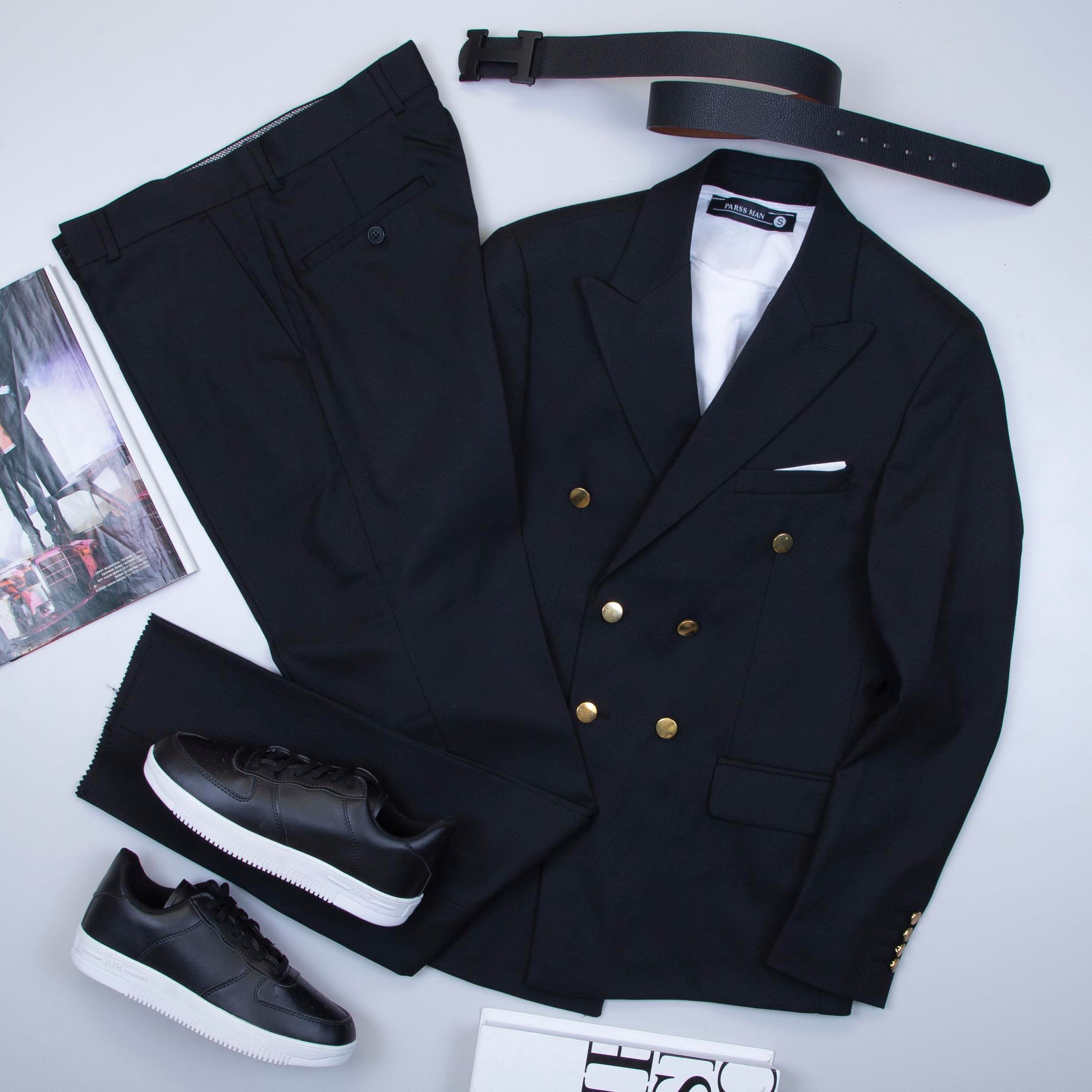 Siyah Kruvaze Takım Elbise Kombini