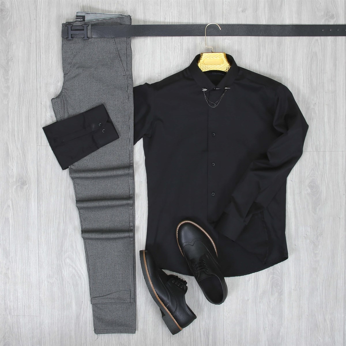 Siyah Kumaş Pant. Gömlek Ayakkabı Kombini