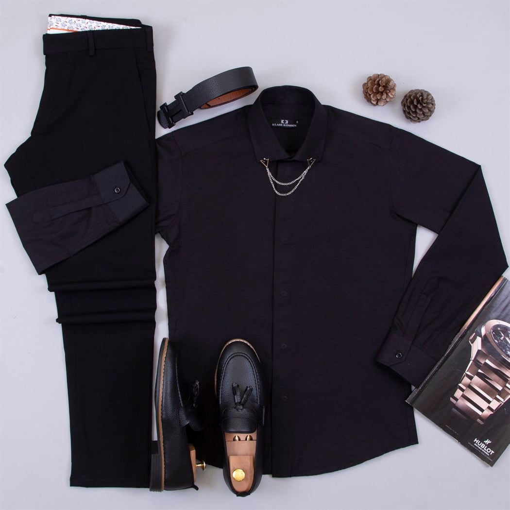 Siyah Kumaş Pantolon Gömlek Ayakkabı Kombin