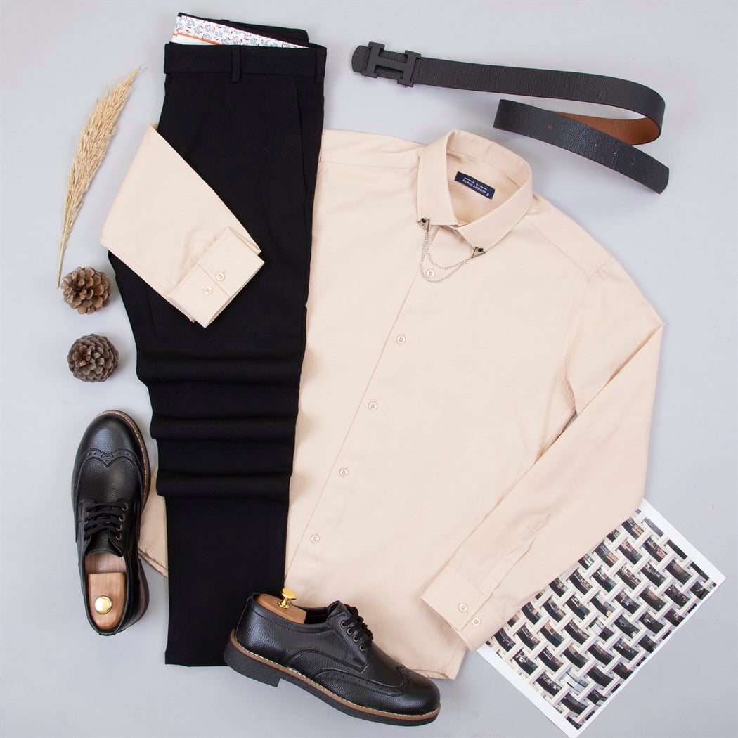 Siyah Kumaş Pantolon Gömlek Ayakkabı Kombin