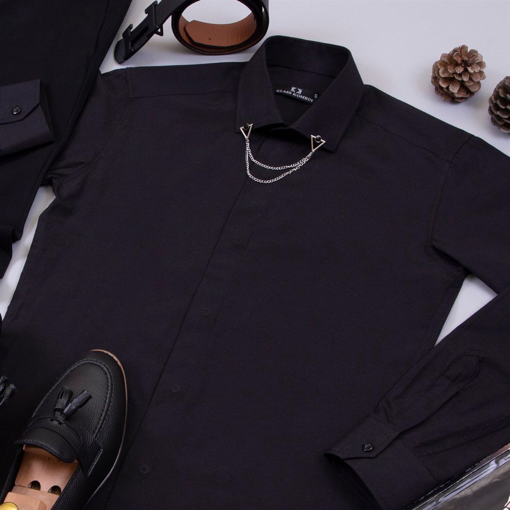 Siyah Kumaş Pantolon Gömlek Ayakkabı Kombin