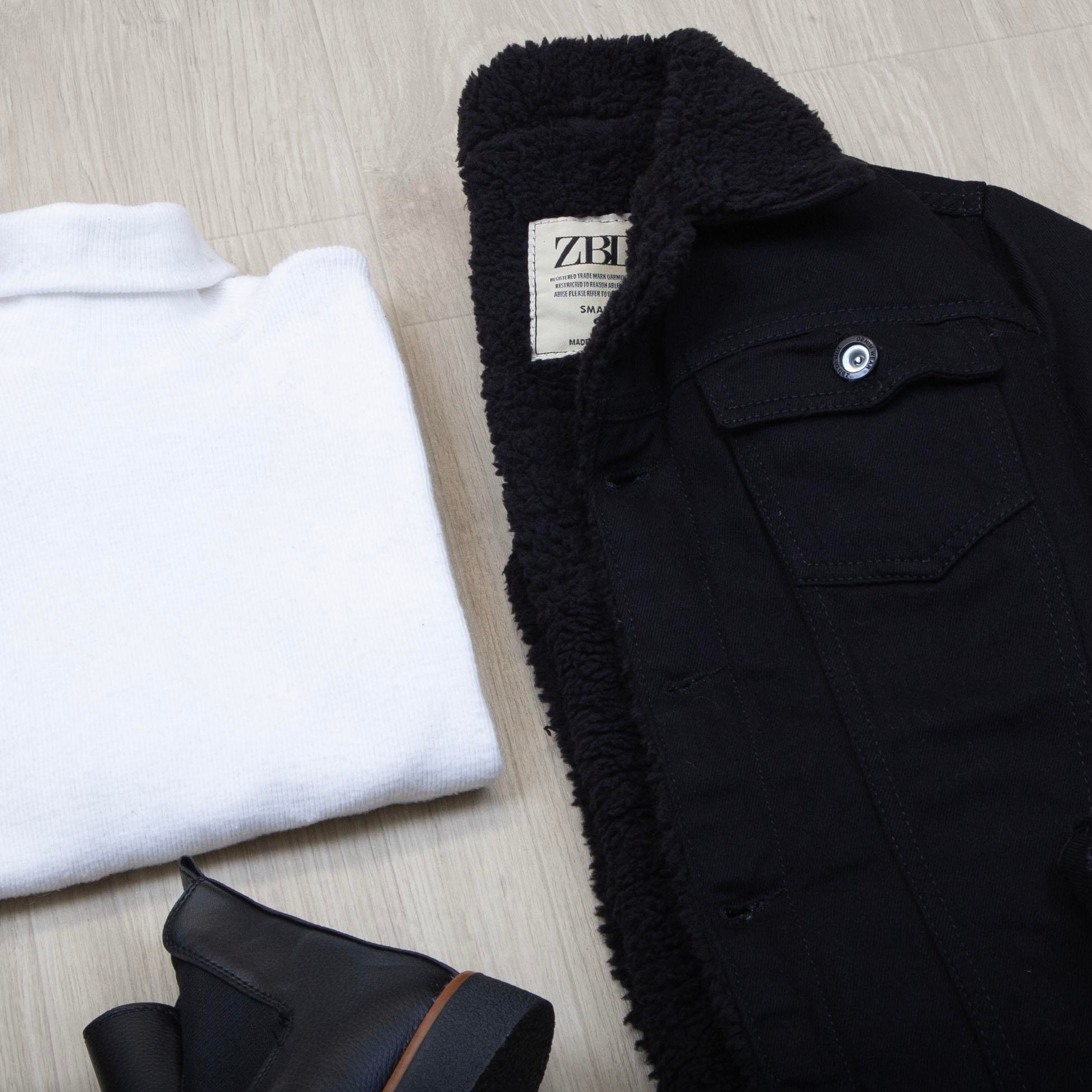 Siyah Kürklü Kot Ceket Boğazlı Body Pantolon Bot Kombin