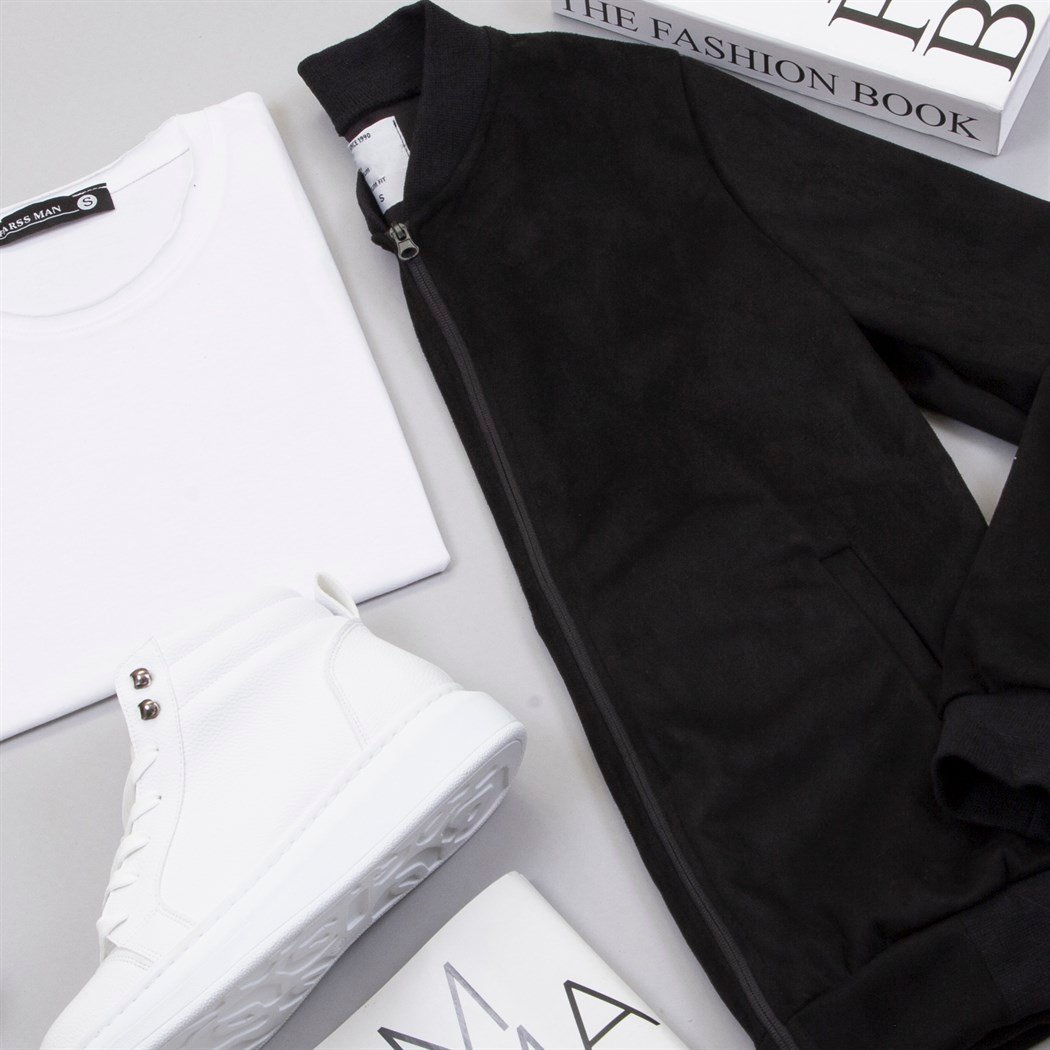 Siyah Nubuk Ceket Tişört Pantolon Ayakkabı Kombin