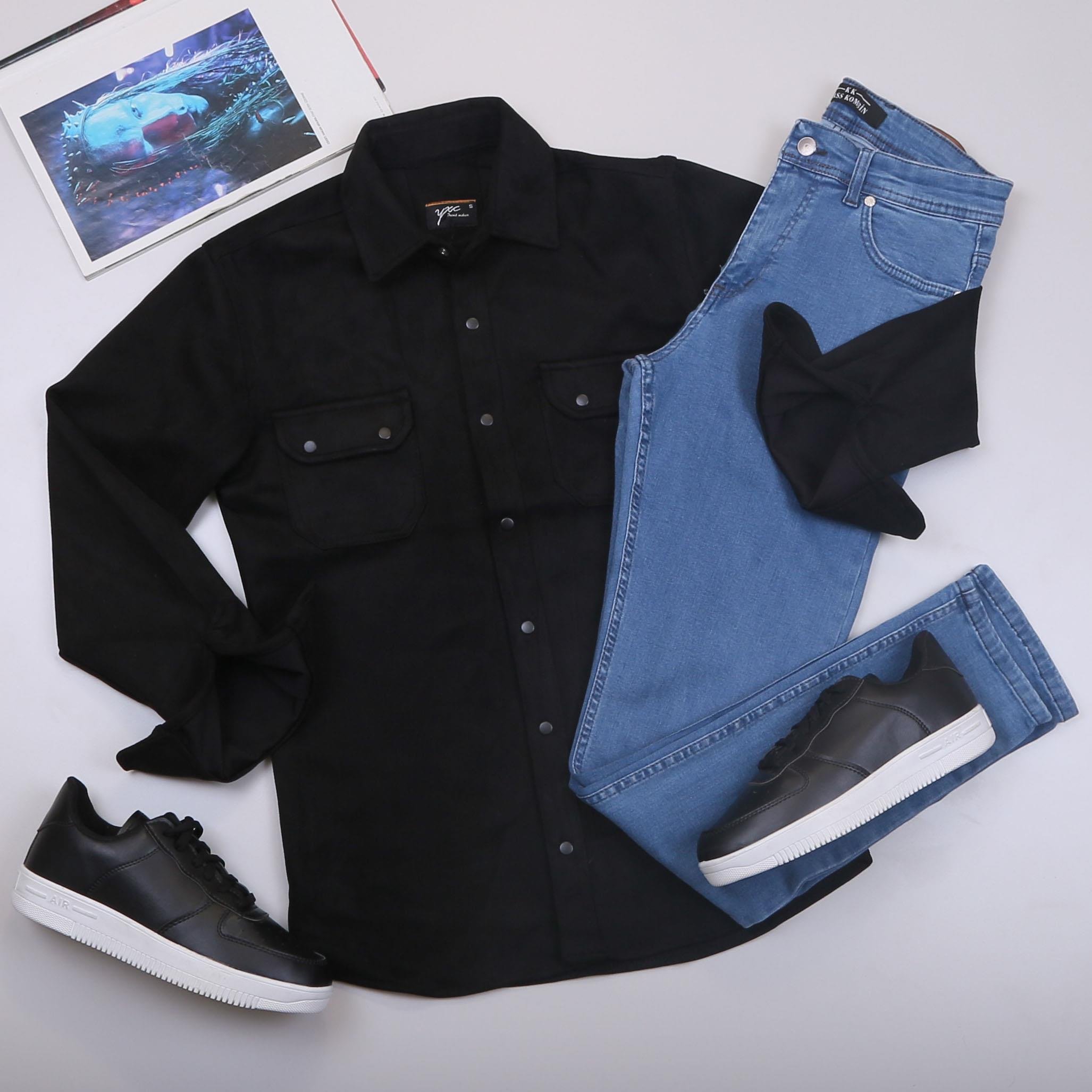 Siyah Nubuk Gömlek Pantolon Ayakkabı Kombin