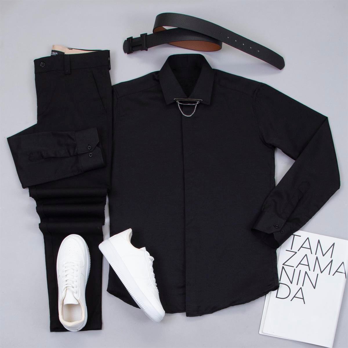 Siyah Pantolon Siyah Gömlek Ayakkabı Kombin