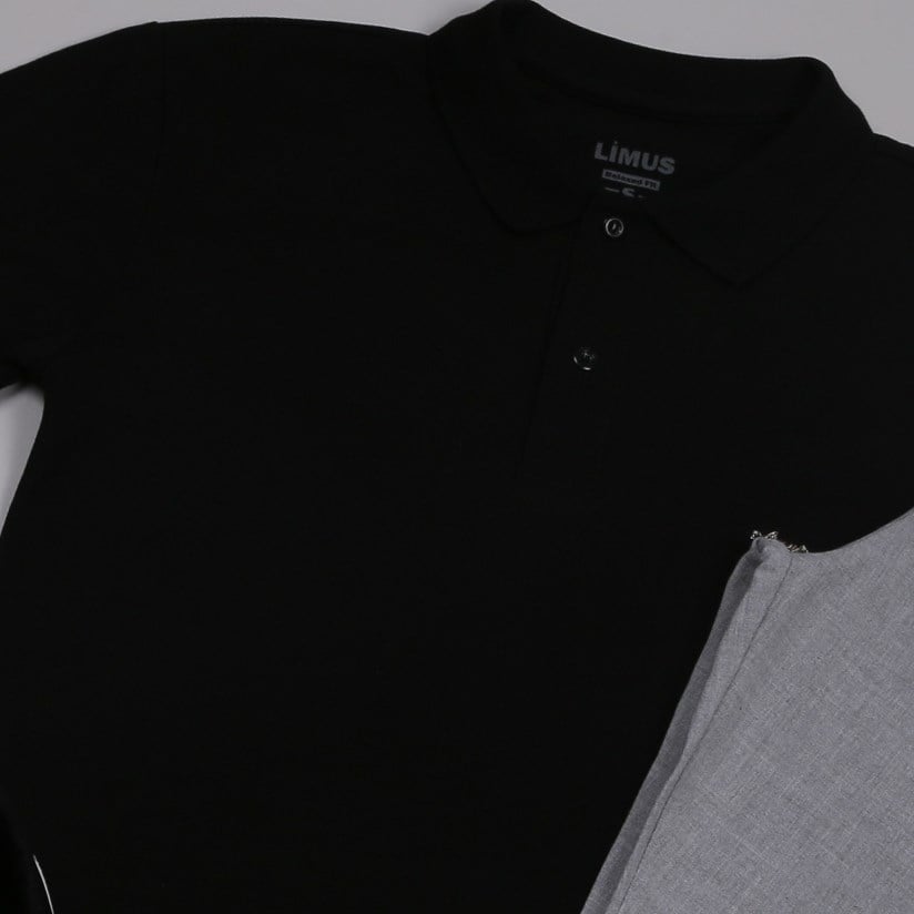 Siyah Polo Yaka Tişört Gri kumaş  pantolon  ayakkabı Kombin