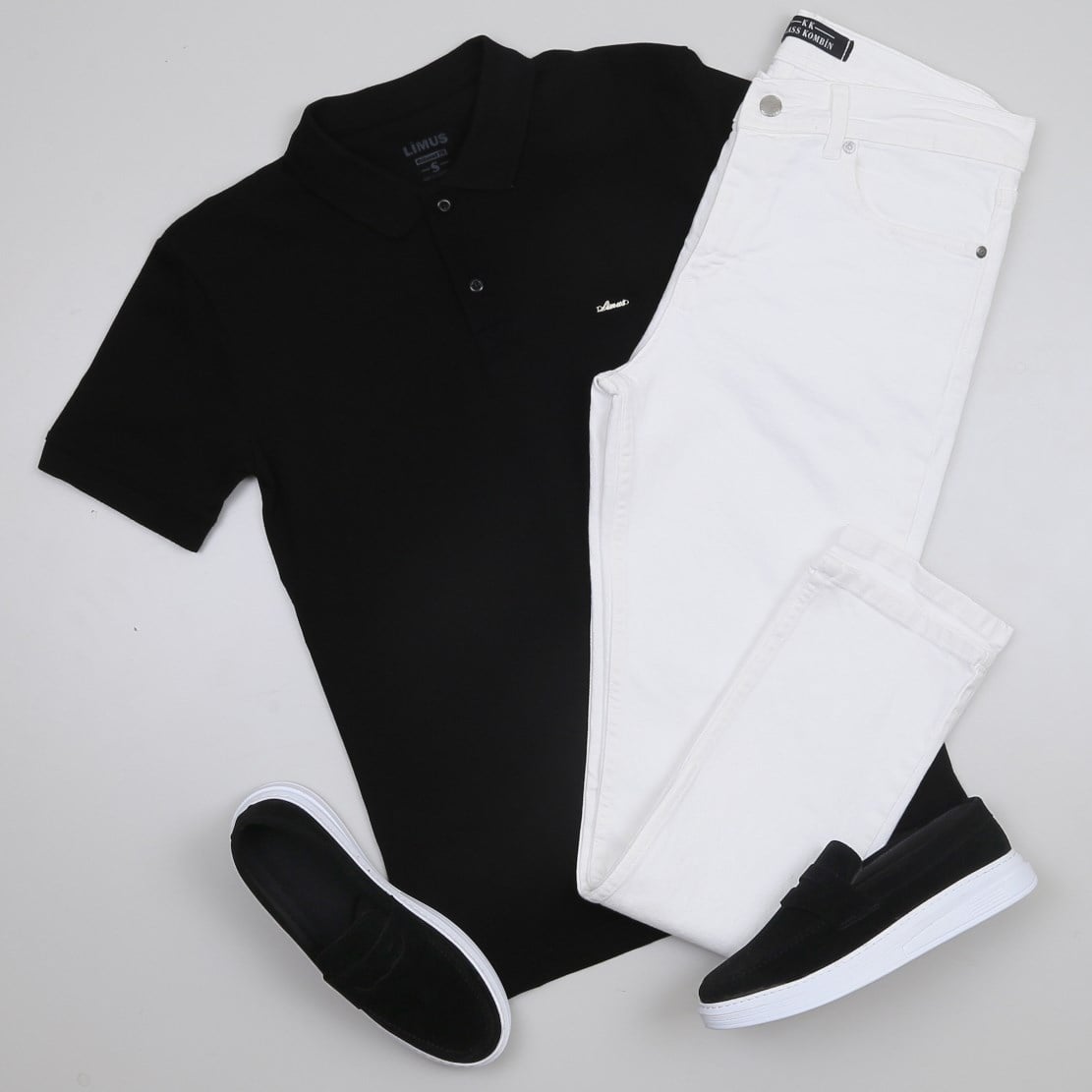 Siyah Polo Yaka Tişört Kot Pantolon Kombini Erkek | Slim Fit Şık Günlük Set