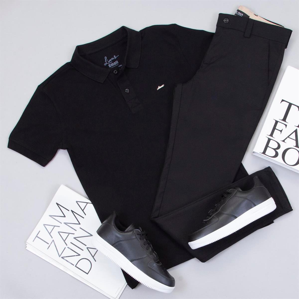 Siyah Polo Yaka Tişört Pantolon Ayakkabı Kombin