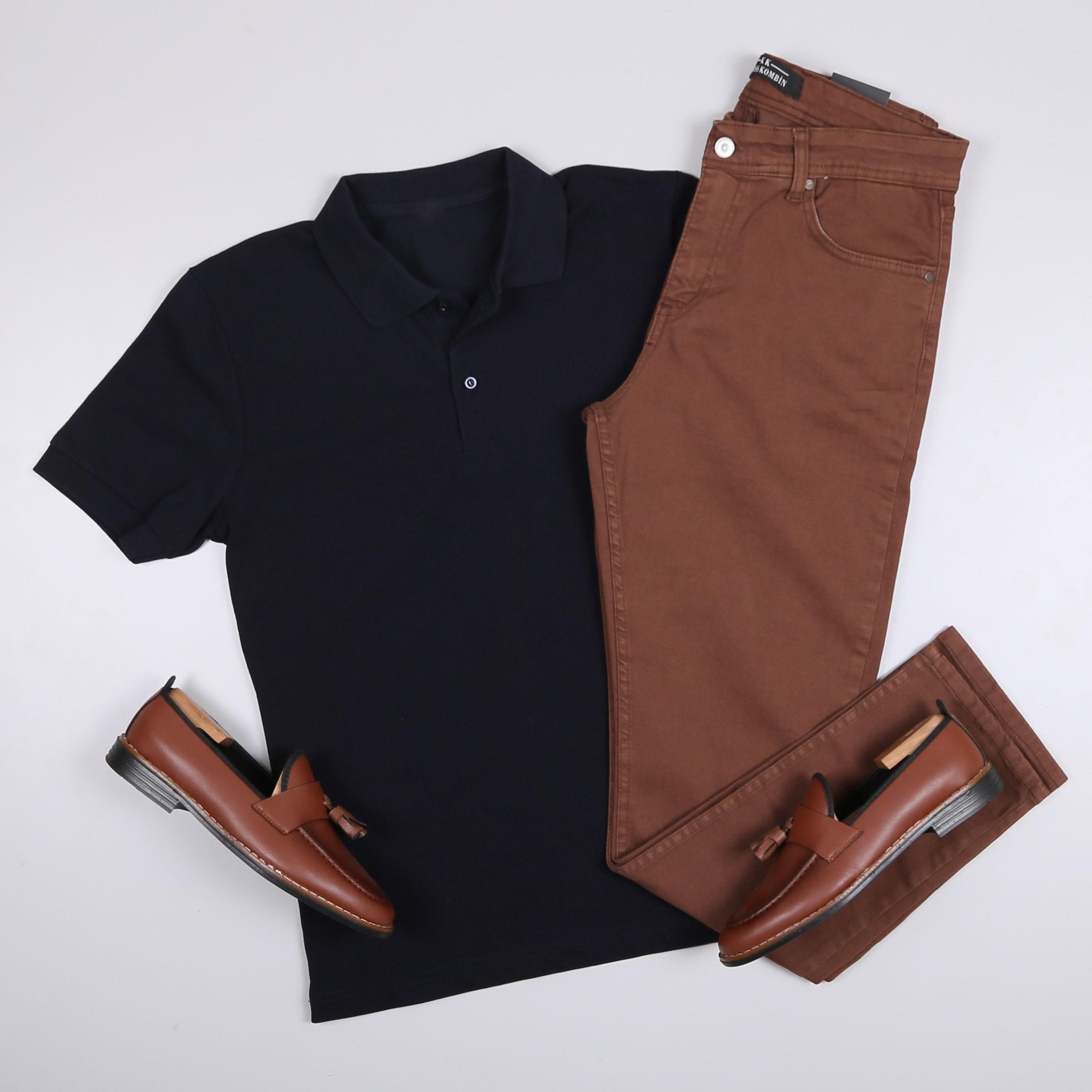 Siyah Polo Yaka Tişört Pantolon Ayakkabı Kombin