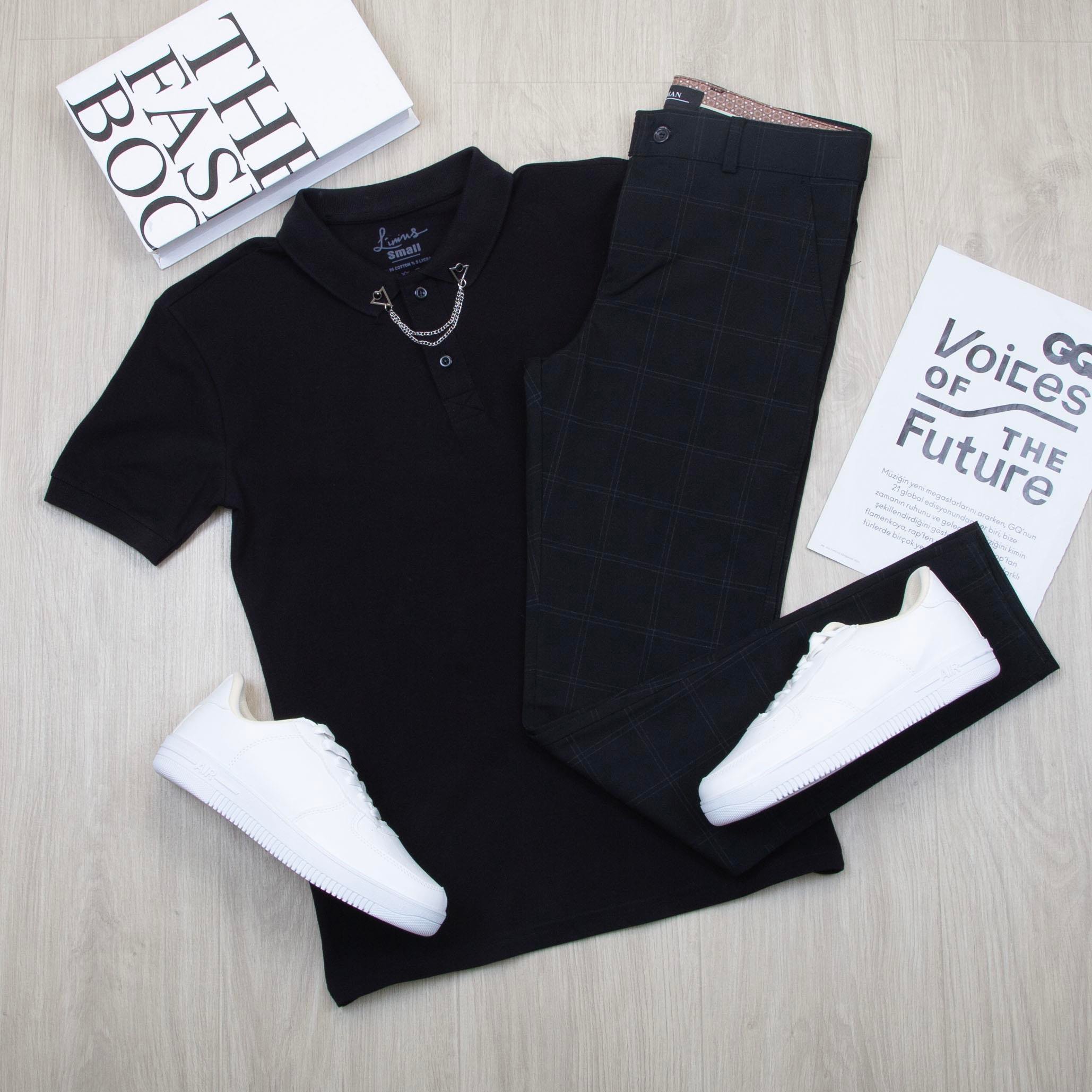 Siyah Polo Yaka Tişört Pantolon Ayakkabı Kombin