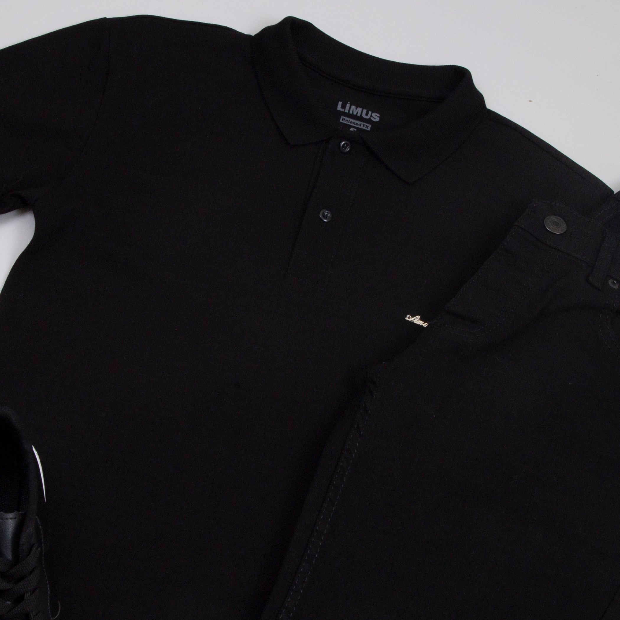 Siyah Polo Yaka Tişört Siyah Kot pantolon  ayakkabı Kombin