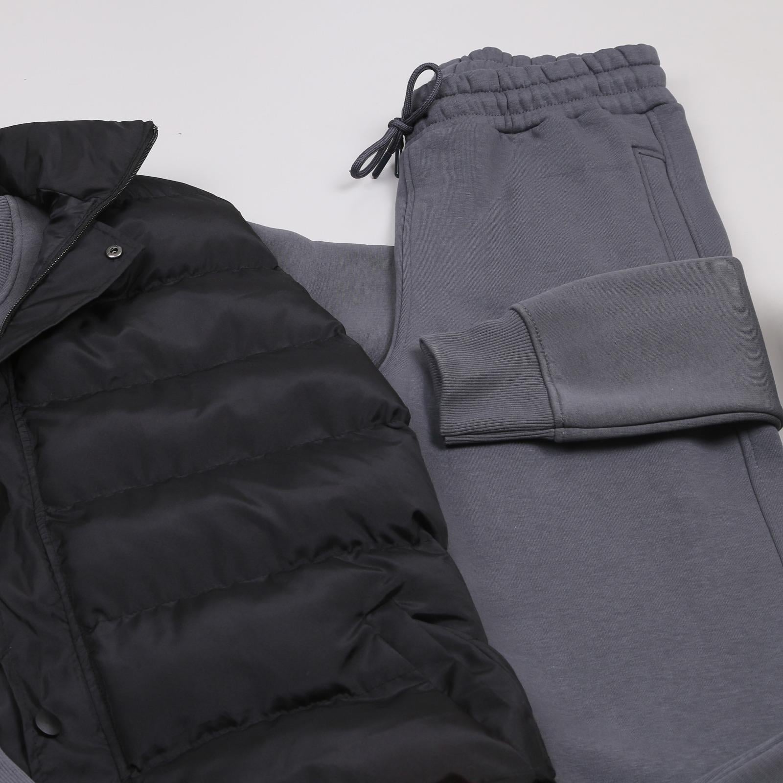 Siyah Şişme Yelek Füme Sweatshirt Eşofman Ayakkabı Kombin