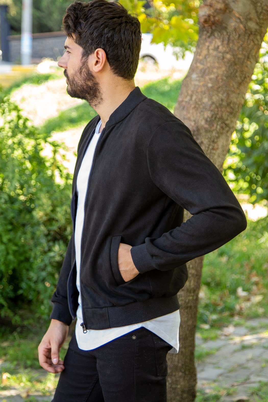 Siyah slim fit süet ceket