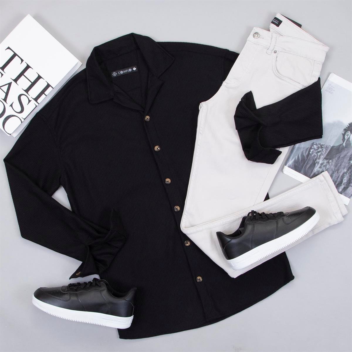 Siyah Spor Gömlek Pantolon Ayakkabı Kombin