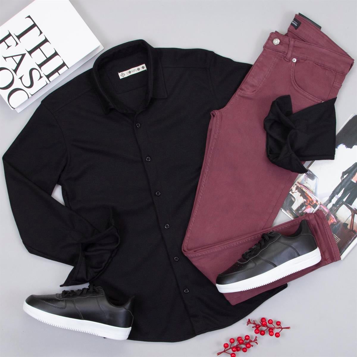 Siyah Spor Gömlek Pantolon Ayakkabı Kombin