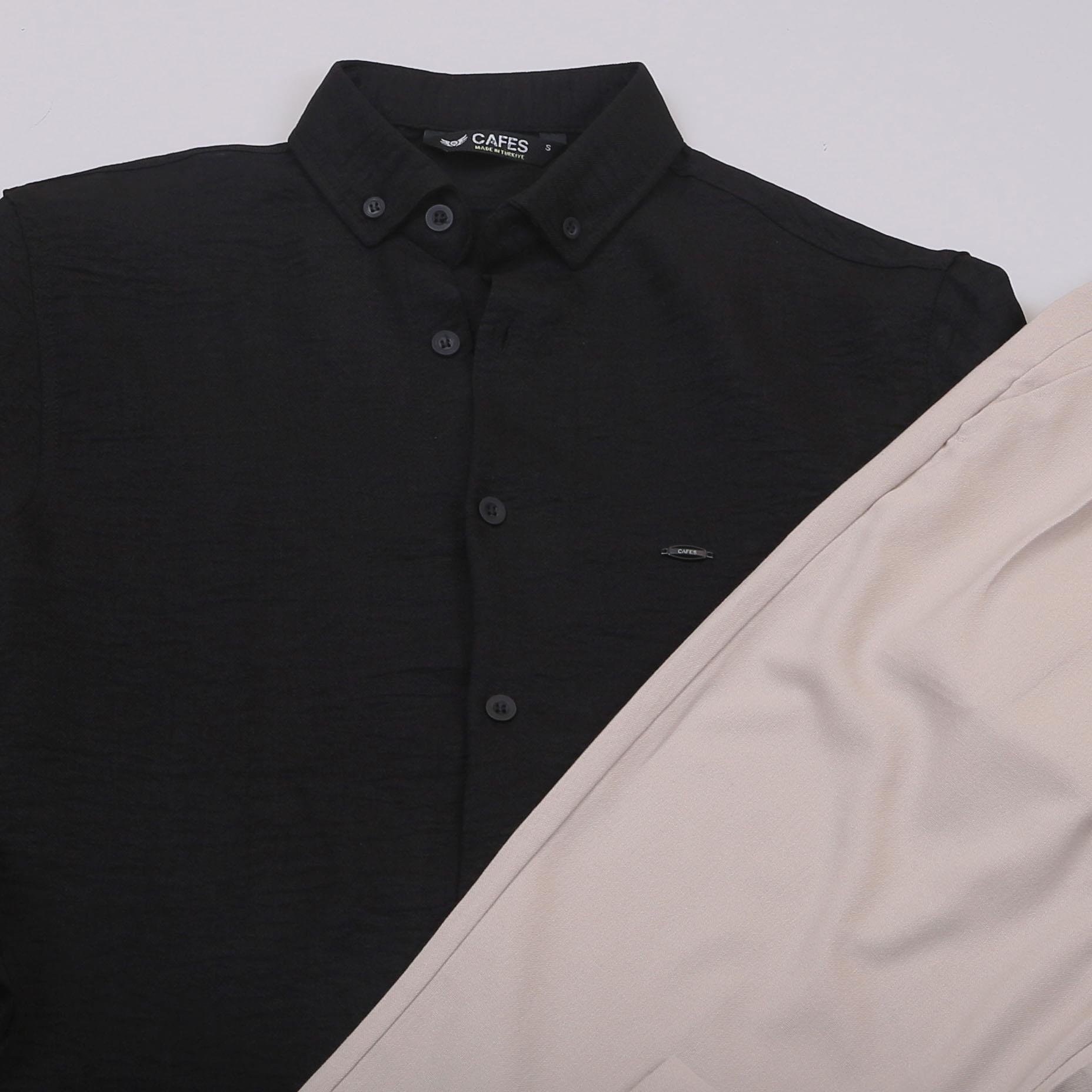 Siyah Spor Gömlek Pileli Pantolon Ayakkabı Kombin