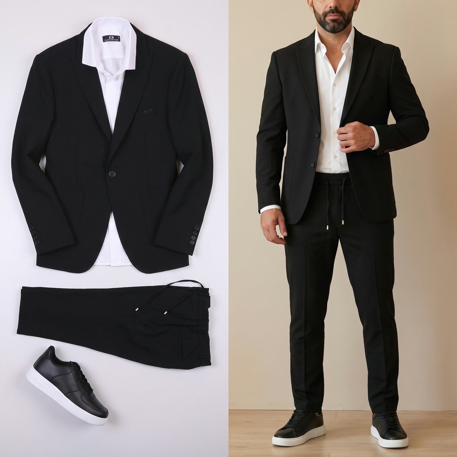 Siyah Spor Takım Elbise Kombini Erkek | Slim Fit Şık Günlük Set 