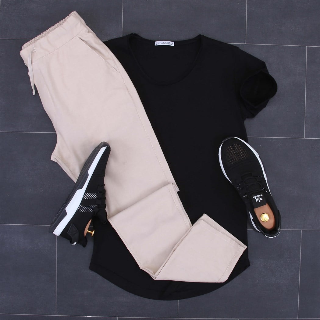 Siyah T-Shirt Jogger Pantolon Spor Ayakkabı Kombini 