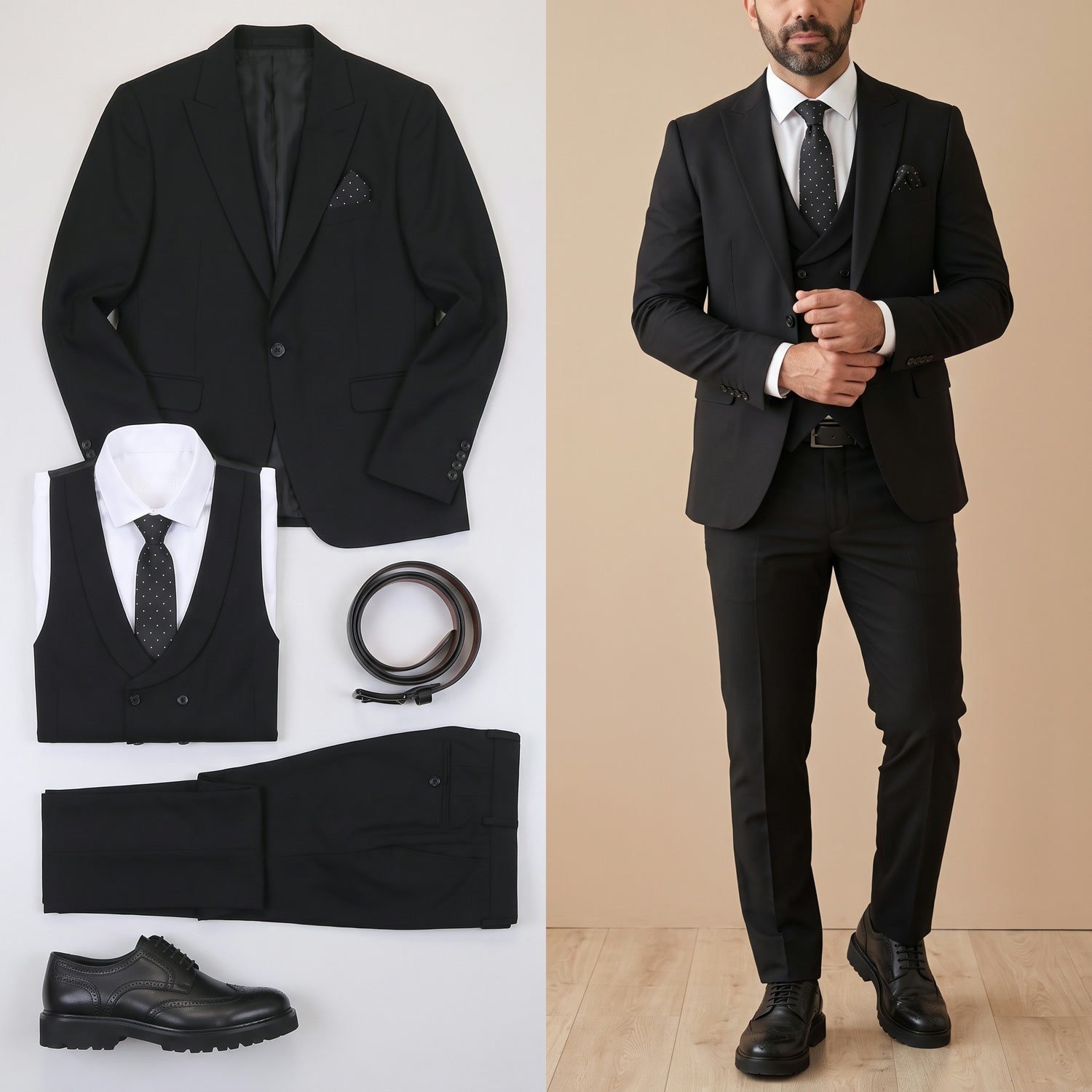 Siyah Takım Elbise Kombini Erkek | Slim Fit Şık Komple Set 
