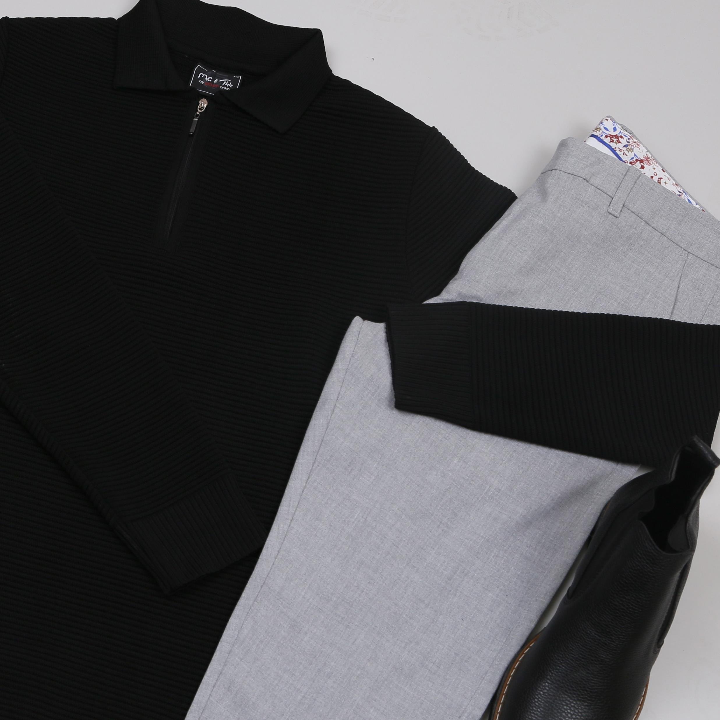 Siyah triko Kazak Gri  kumaş Pantolon