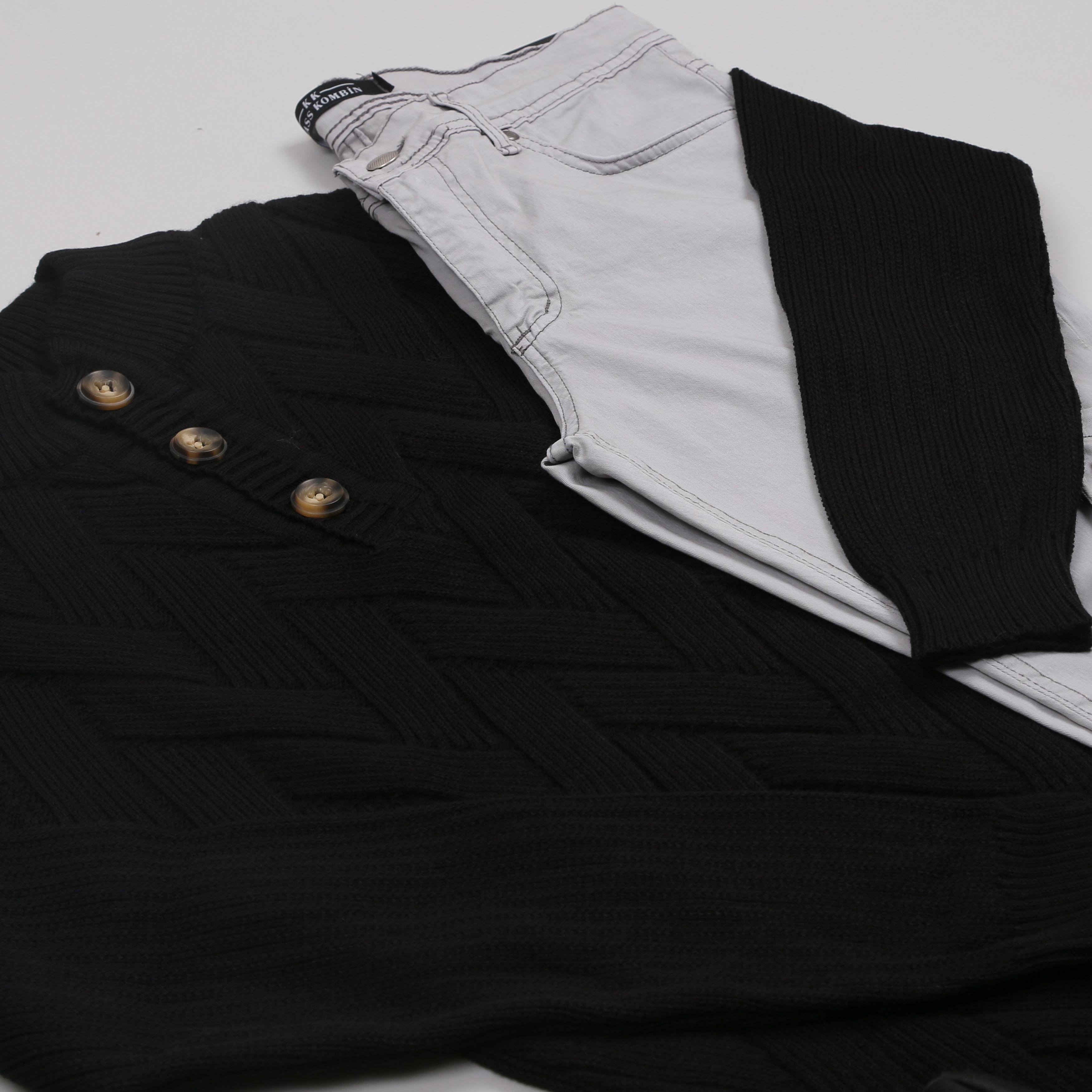 Siyah Triko Kazak Kot Pantolon Bot Kombini