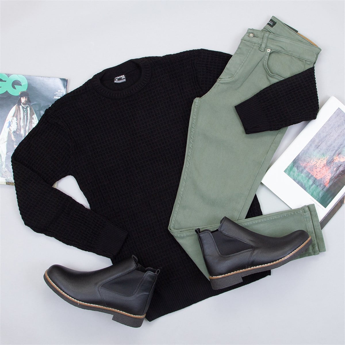 Siyah Triko Kazak Pantolon Ayakkabı Kombin