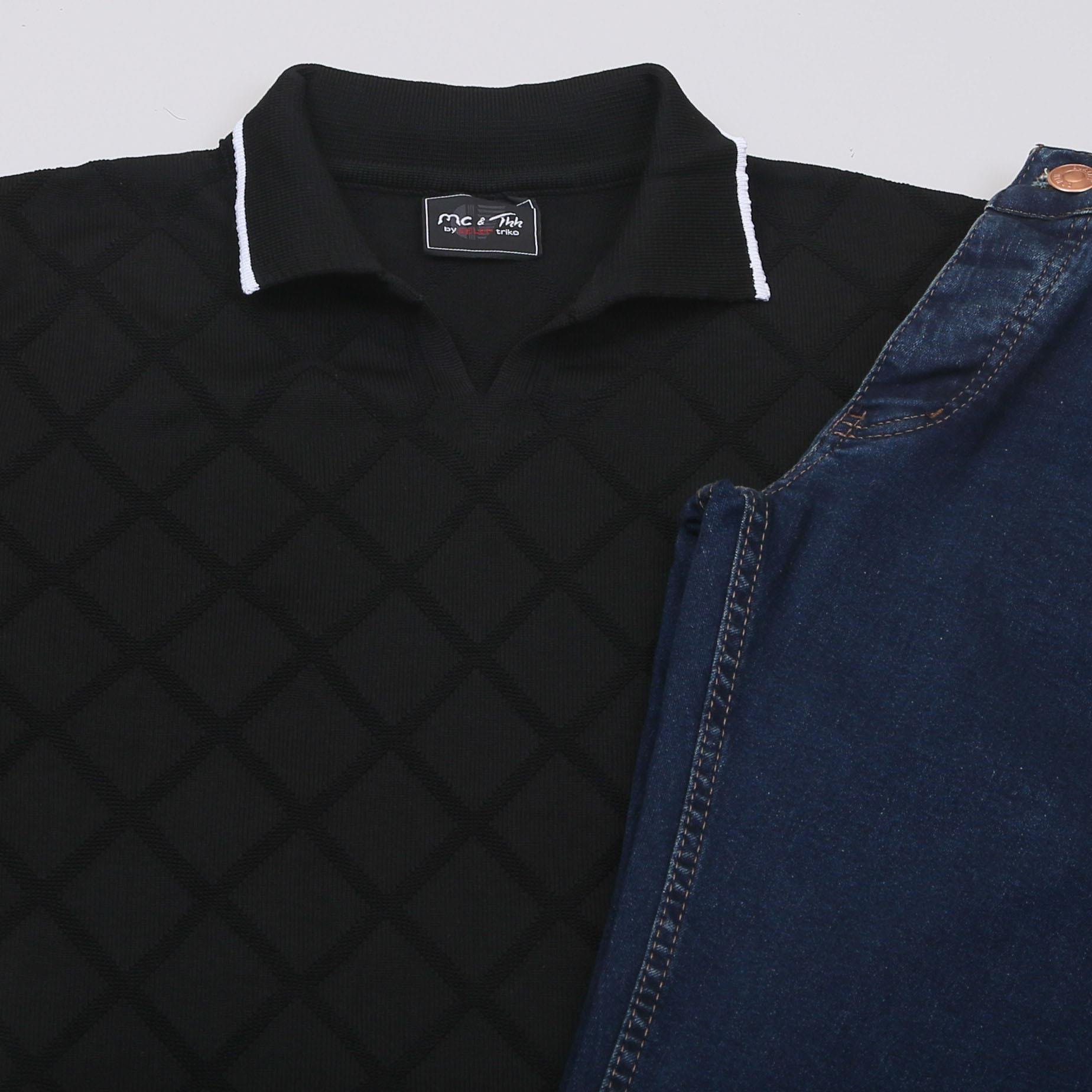 Siyah Triko Polo Yaka Tişört Pantolon Ayakkabı Kombin