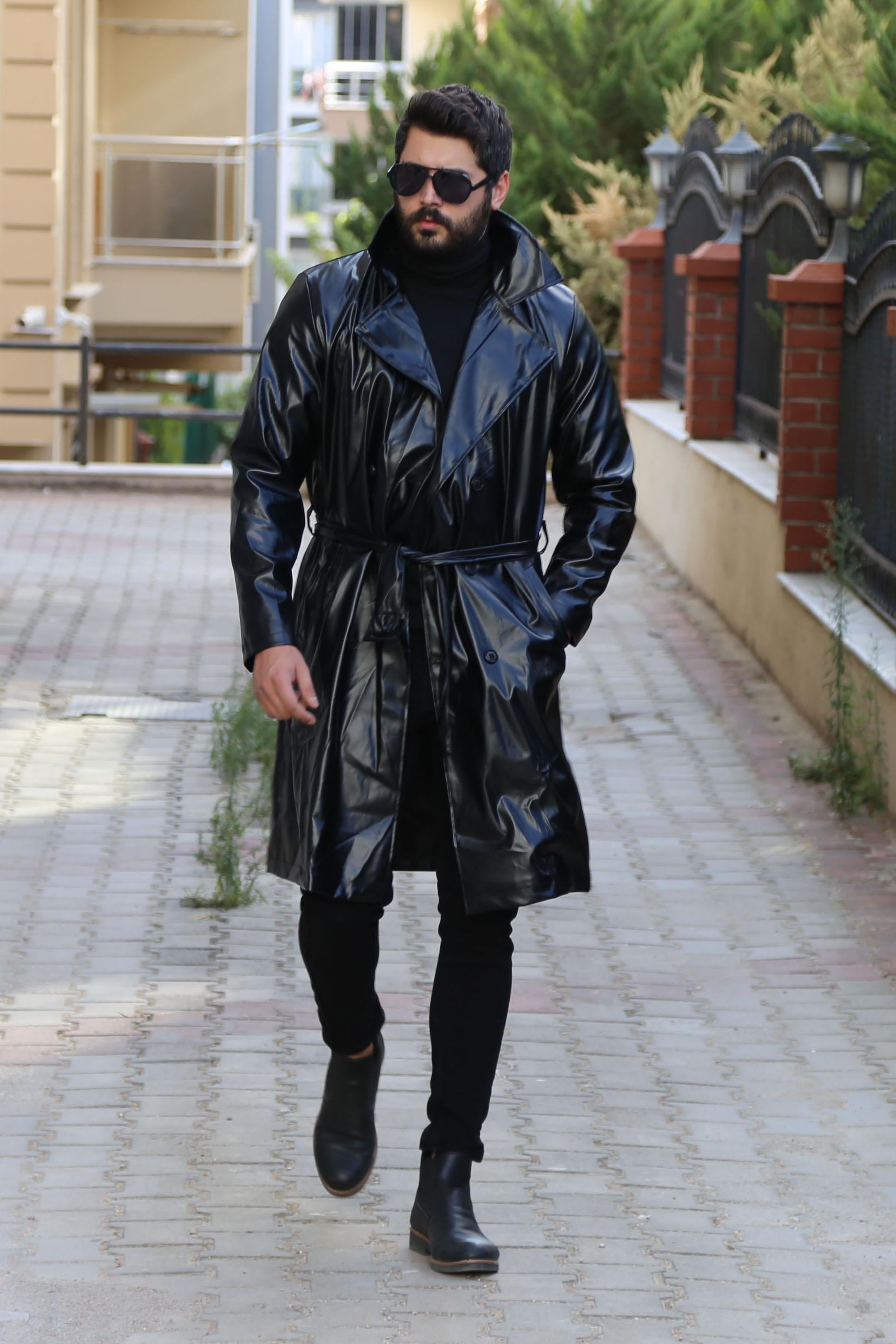 Siyah Uzun Deri Ceket