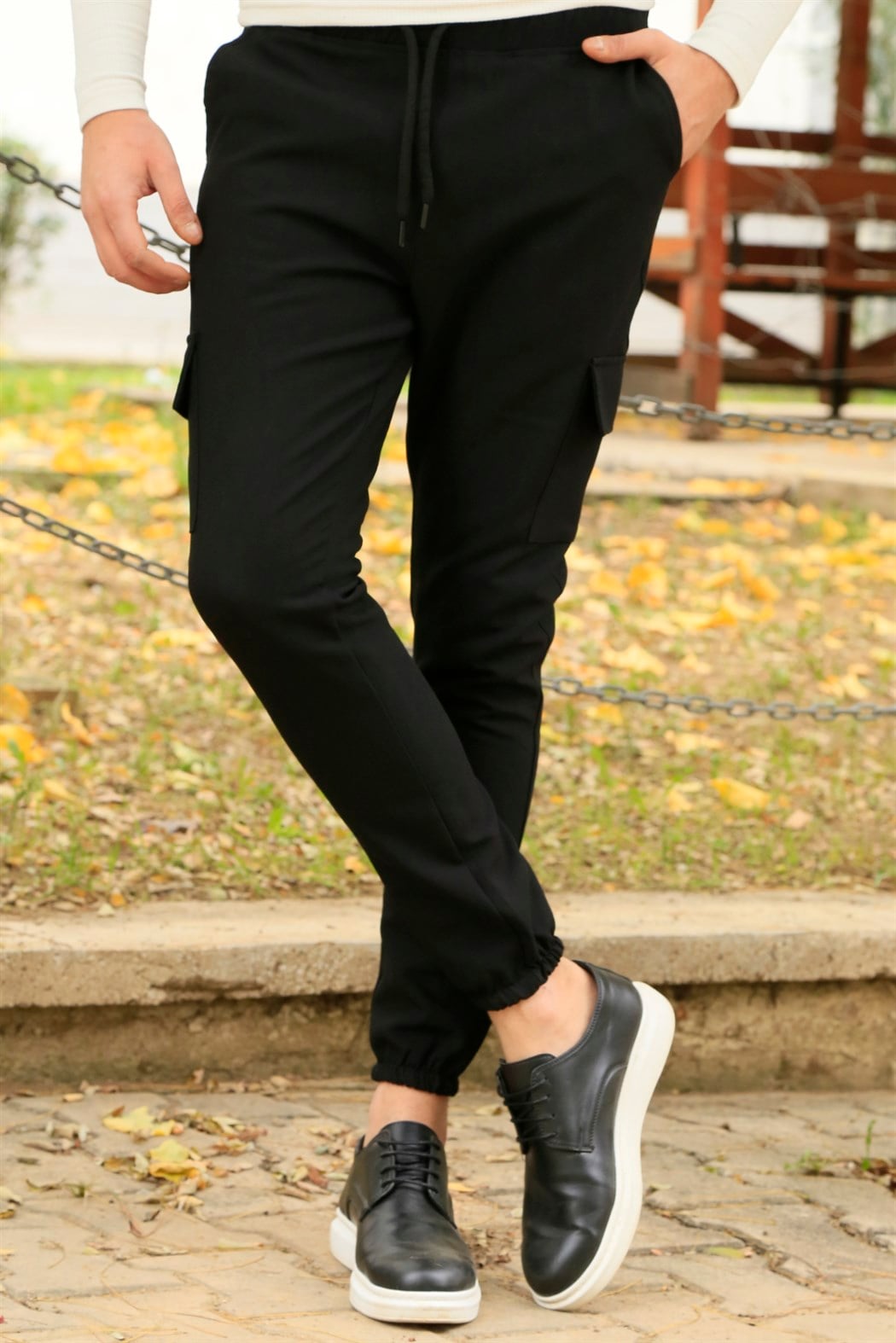 Siyah Yan Cepli Jogger Pantolon