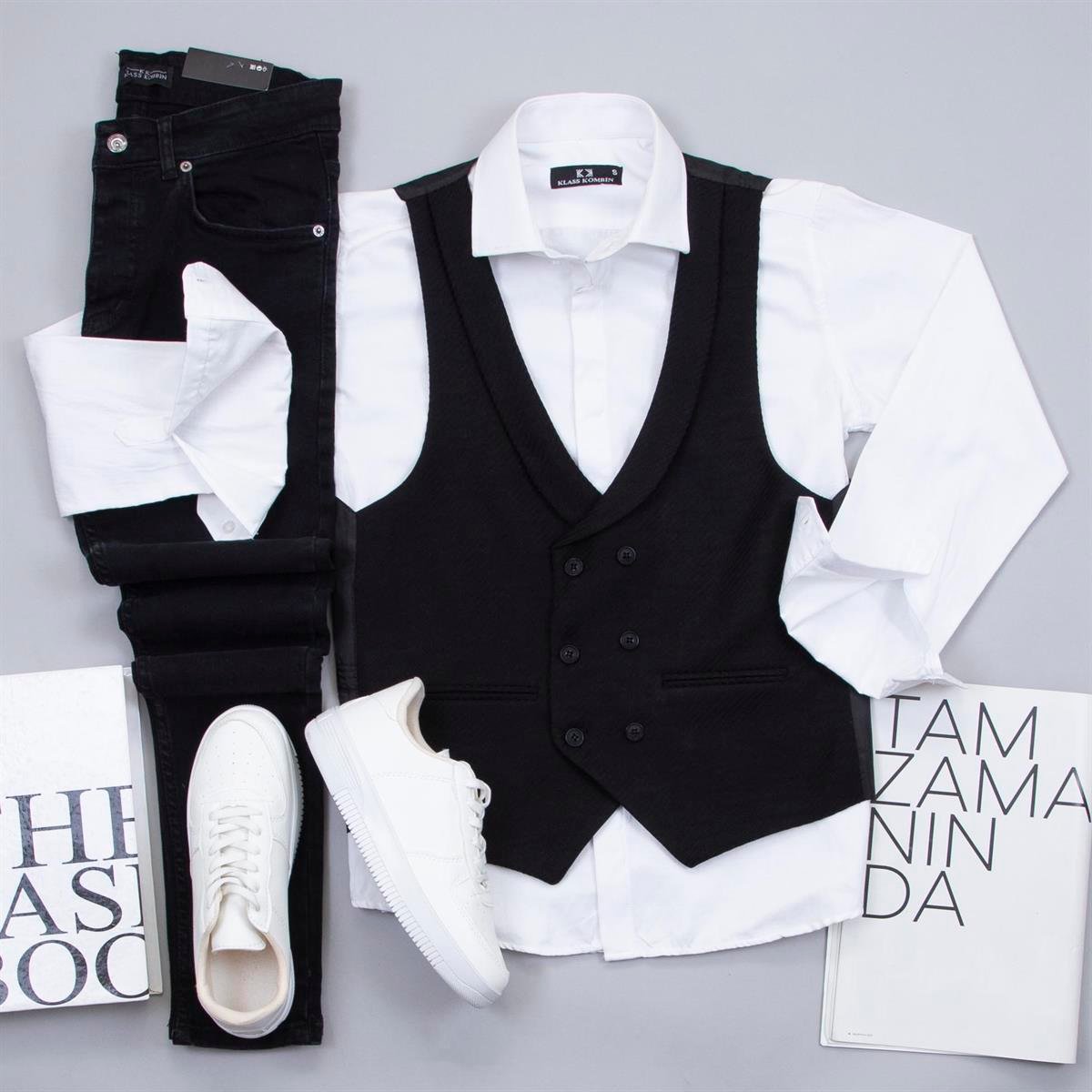 Siyah Yelek Gömlek Pantolon Ayakkabı Kombin