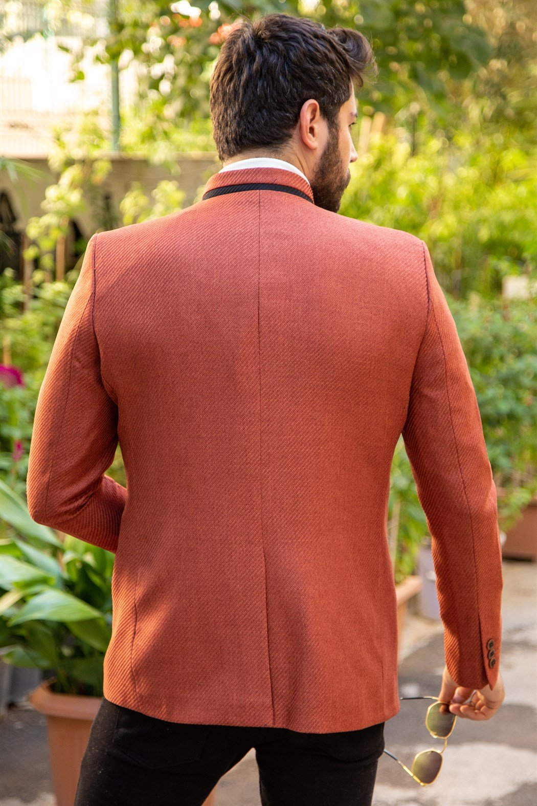 Slim fit 5 düğmeli hakim yakalı kiremit blazer ceket 