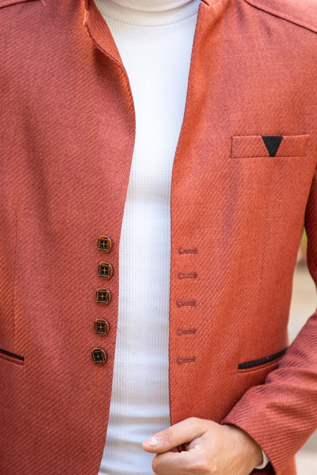 Slim fit 5 düğmeli hakim yakalı kiremit blazer ceket 