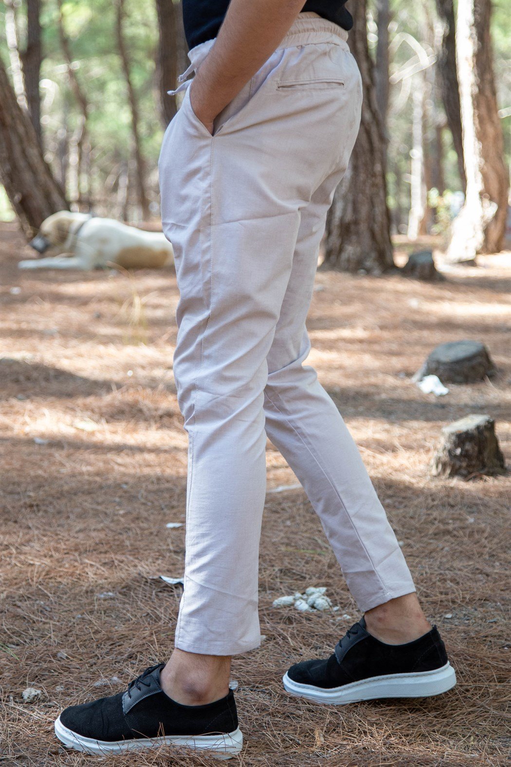 Slim fit bel lastikli düz paça taş jogger