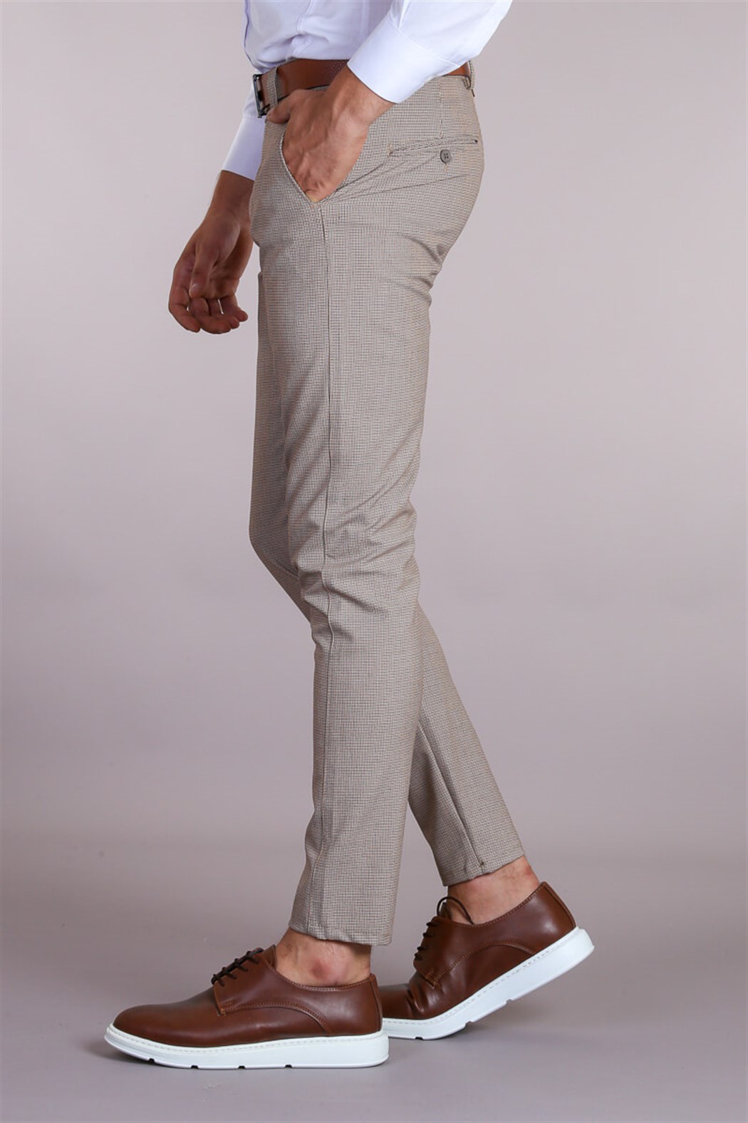 Slim Fit Düz Renk Vizon Pantolon