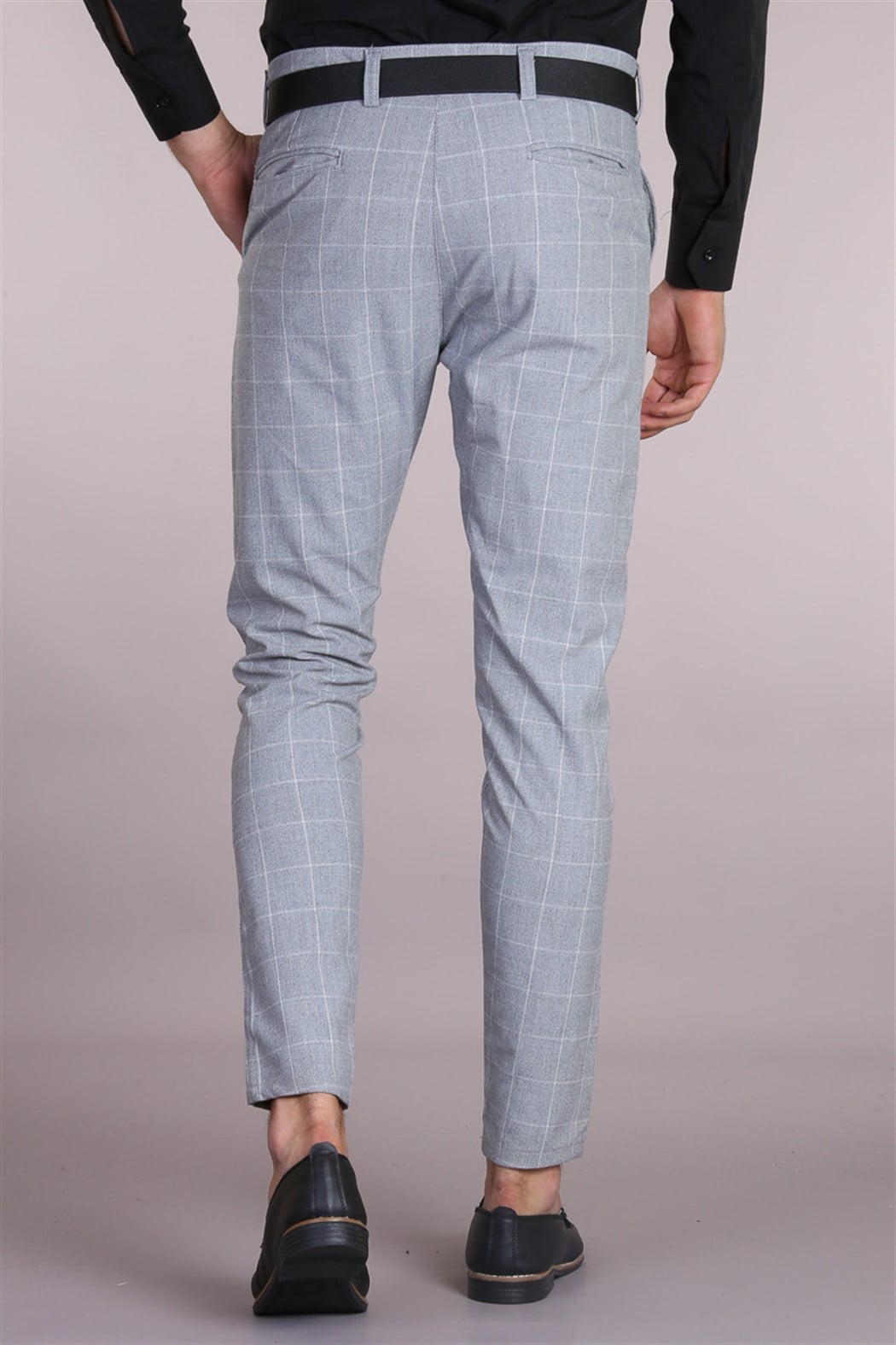 Slim Fit Ekose Füme Pantolon