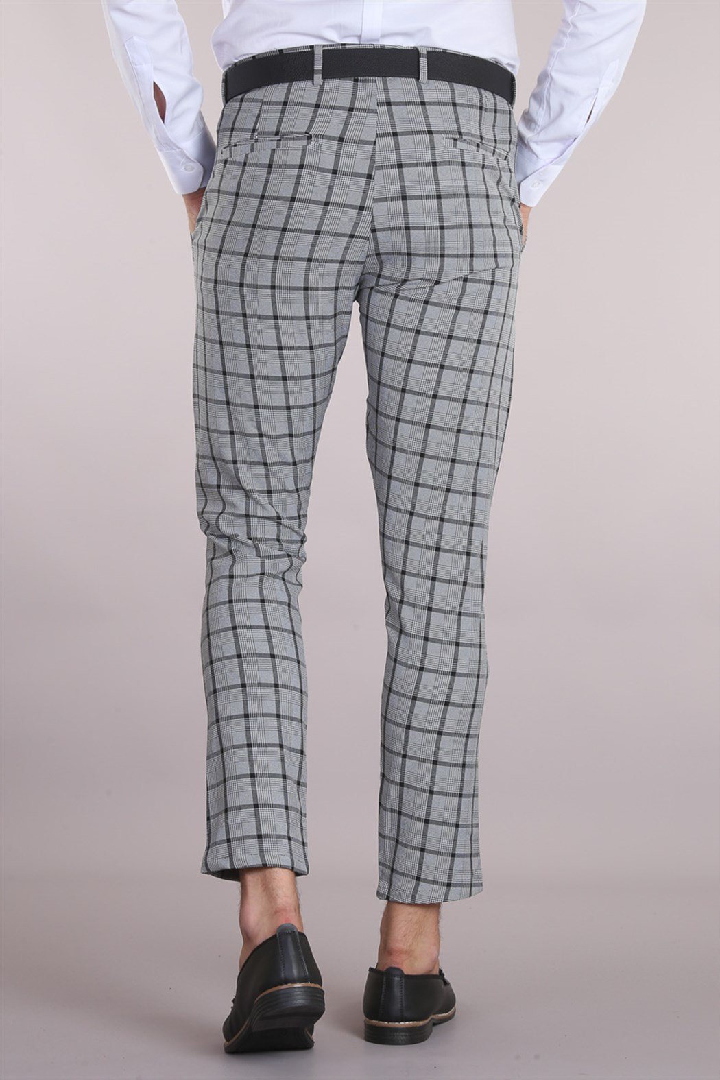 Slim Fit Ekoseli Gri Pantolon