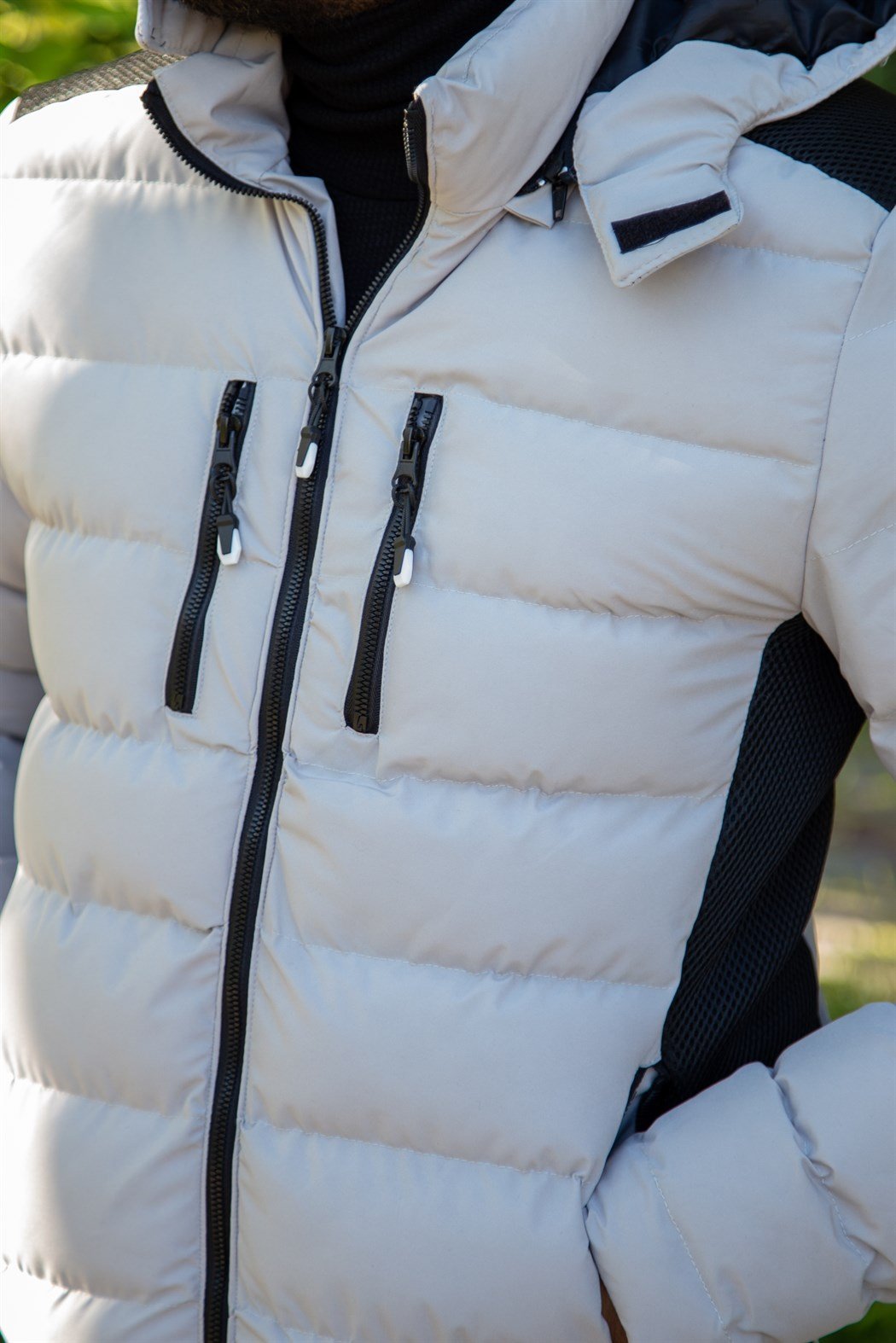 Slim fit fileli taş şişme mont